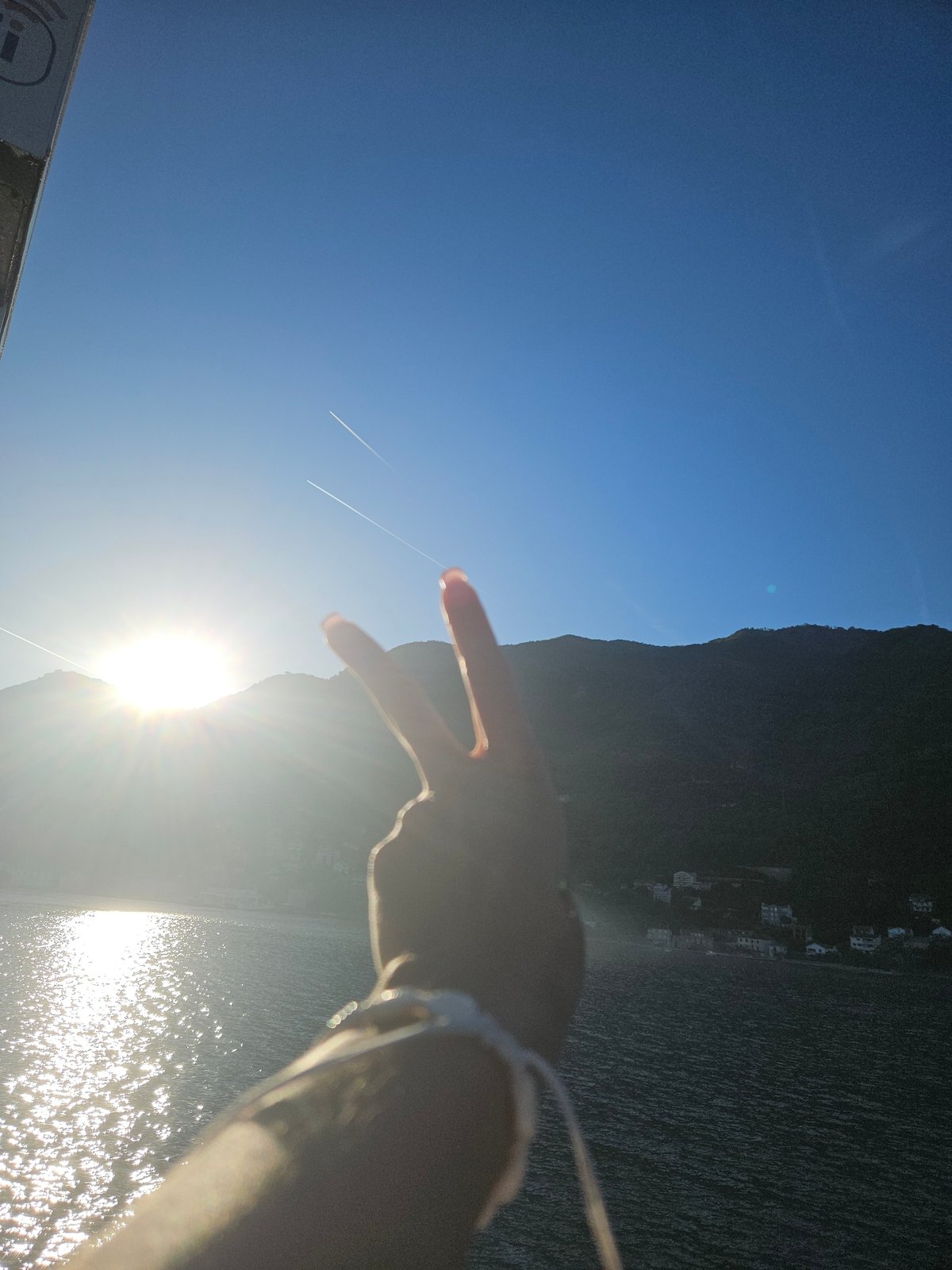 Aircraft contrail spotted in clear skies over Lepetane, Montenegro