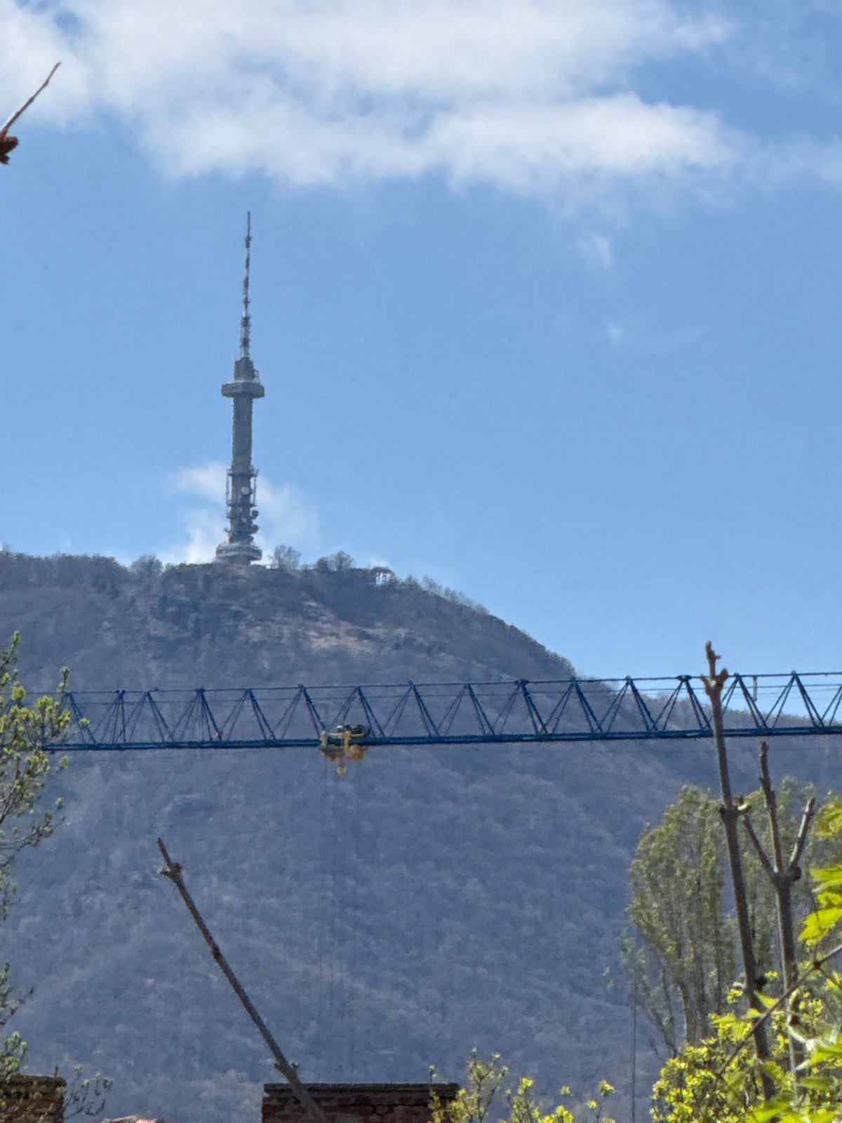 Sofia landmarks and construction crane documented Thursday morning