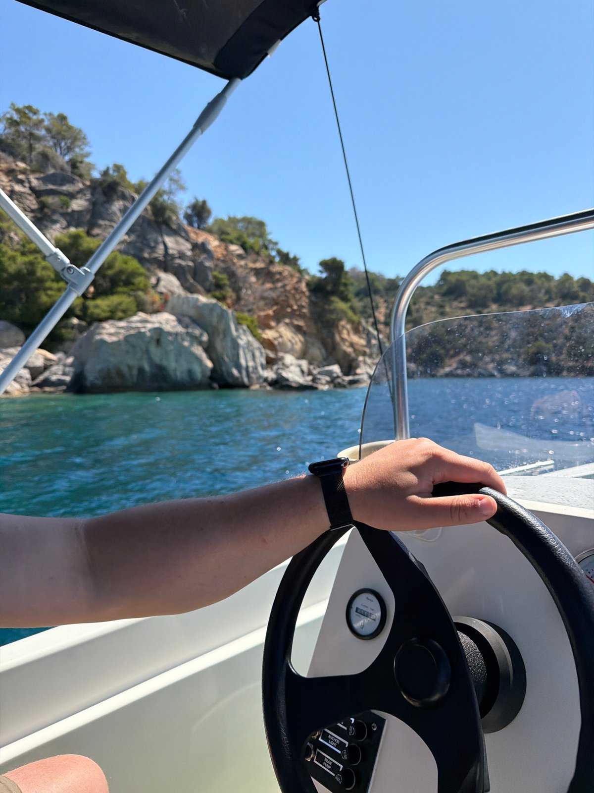 Morning boat trip captured near Poros, Greece