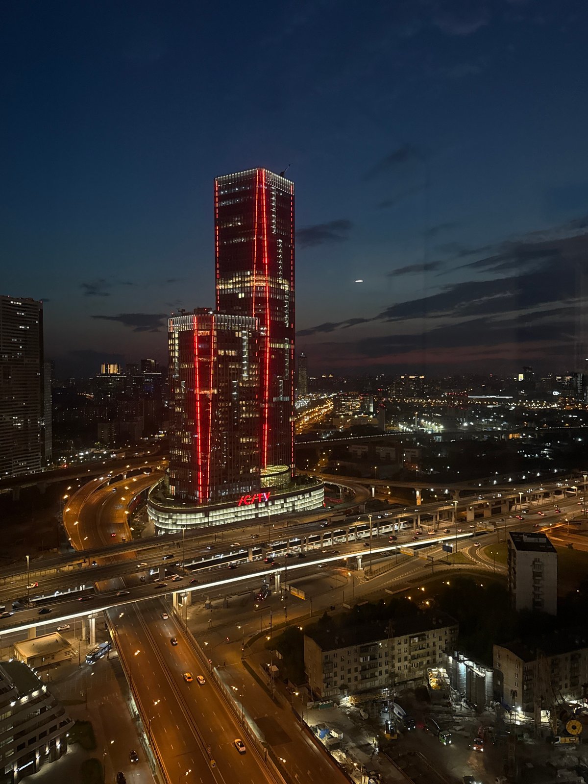 Evening life captured in Khimki: aerial cityscape, indoor dining