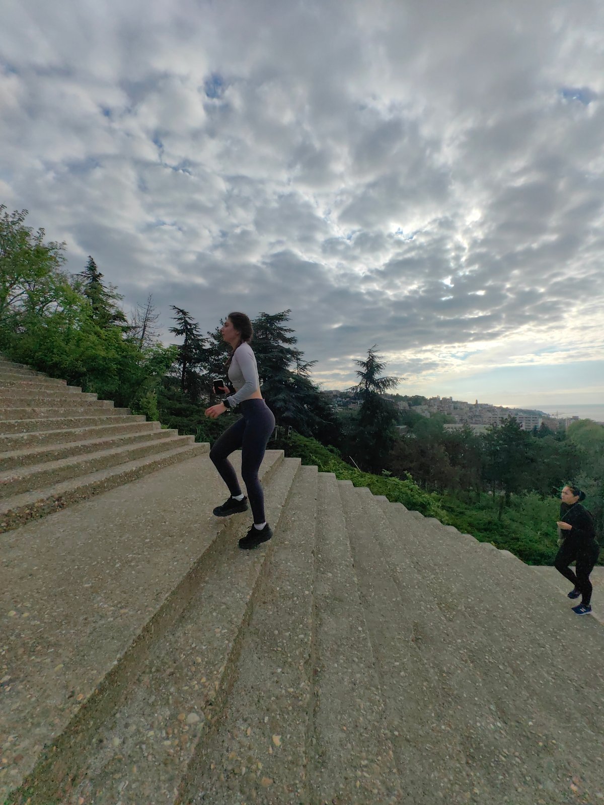 Early morning fitness activities captured at Varna Sea Garden stairs