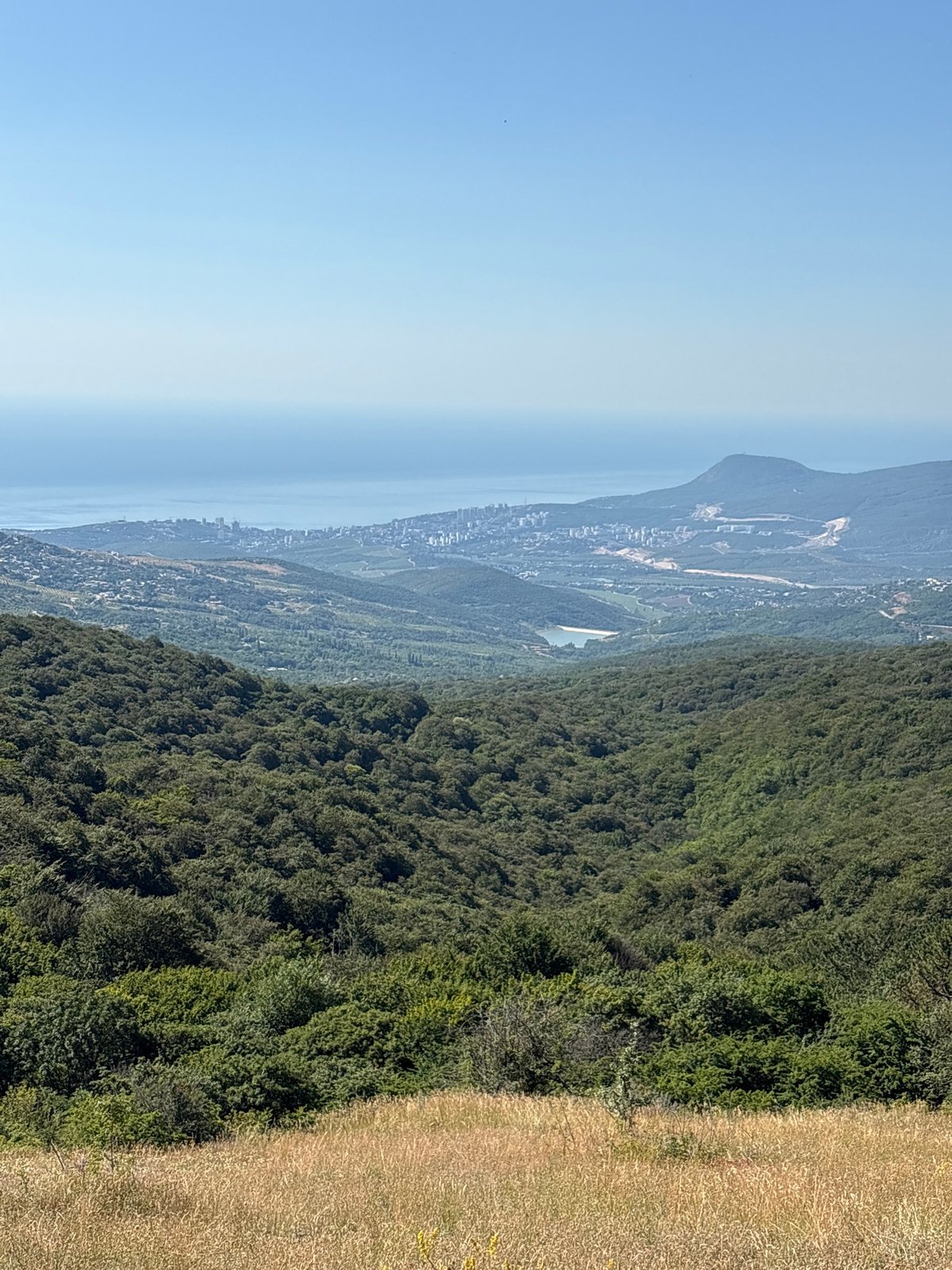 Morning views from a Crimean hilltop overlooking valley and sea