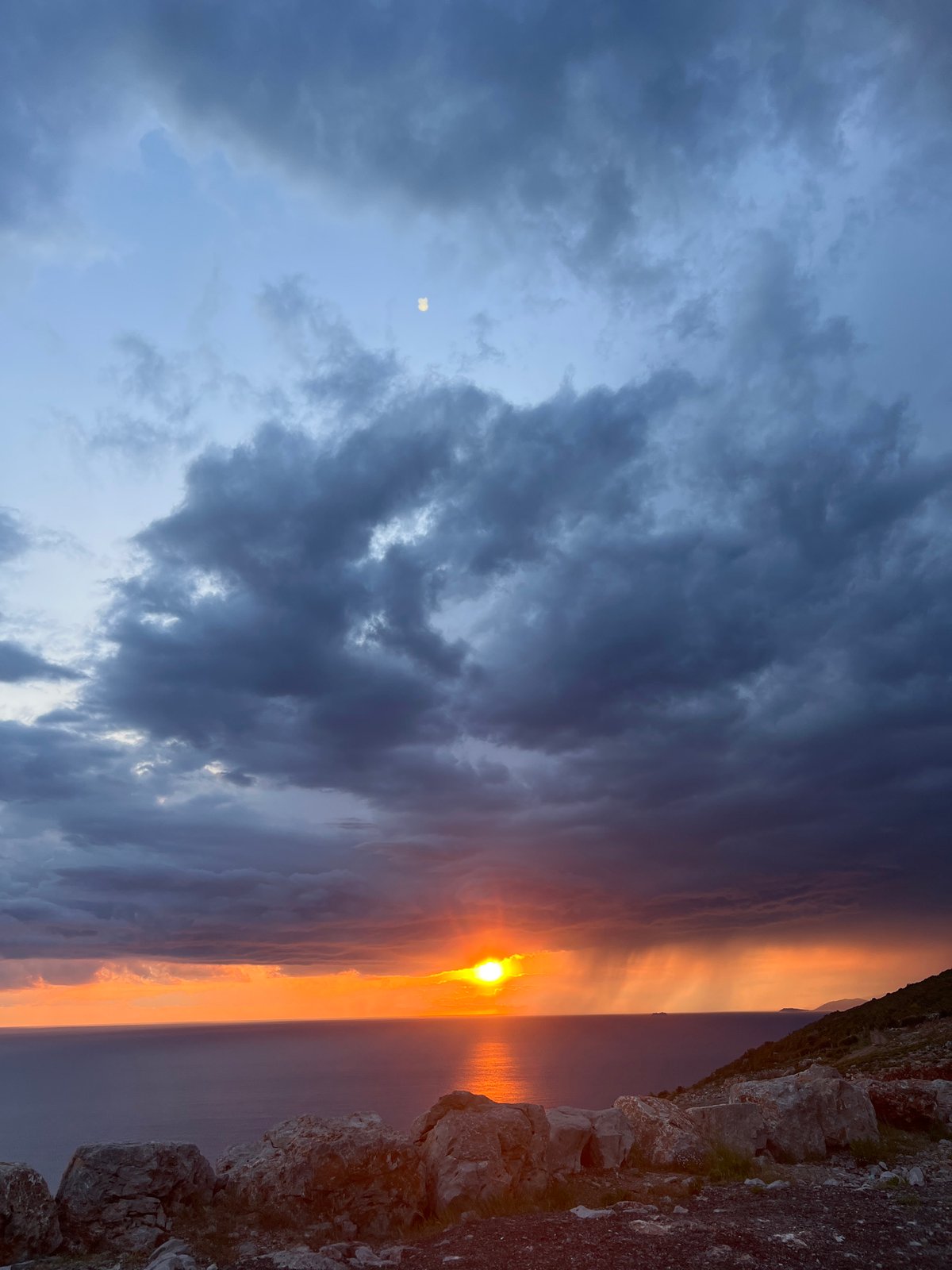 Dramatic sunset captured from Montenegro cliffs overlooking Adriatic Sea