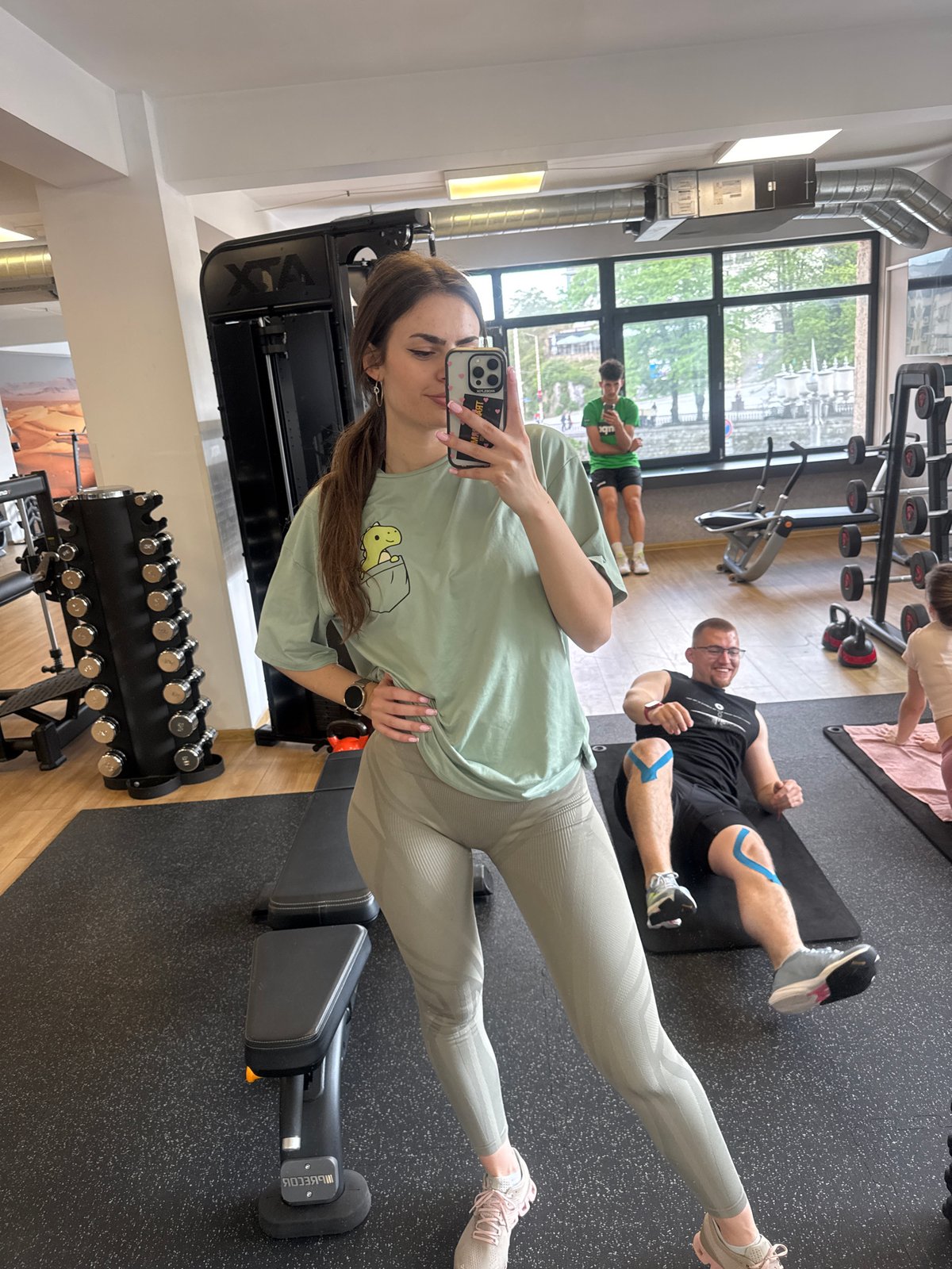 Woman takes gym selfies in Gabrovo fitness center