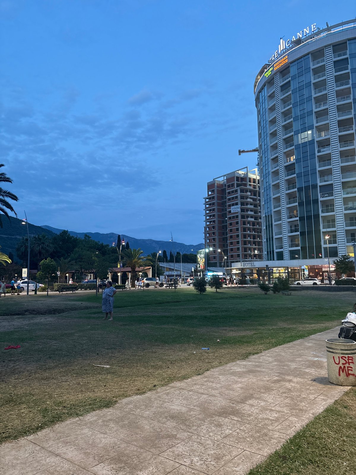 Late afternoon around Budva — streets, buildings, dogs, and a peacock