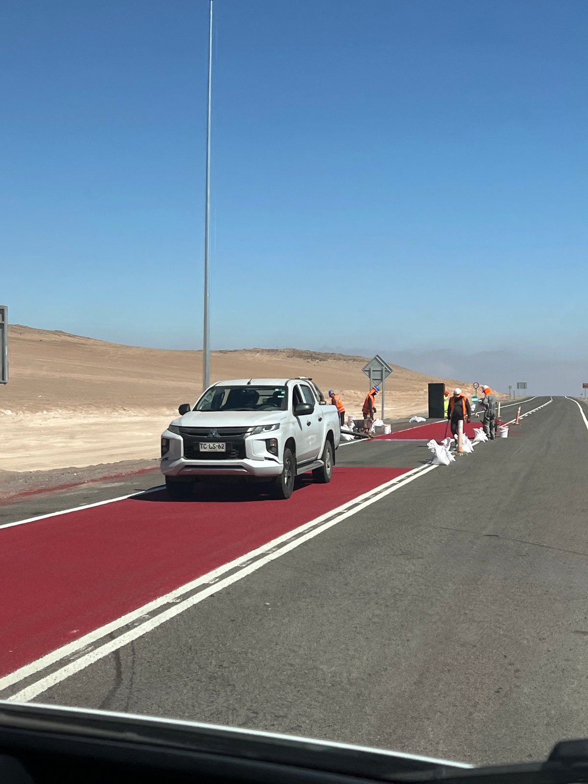 Highway construction work underway near Arica, Chile