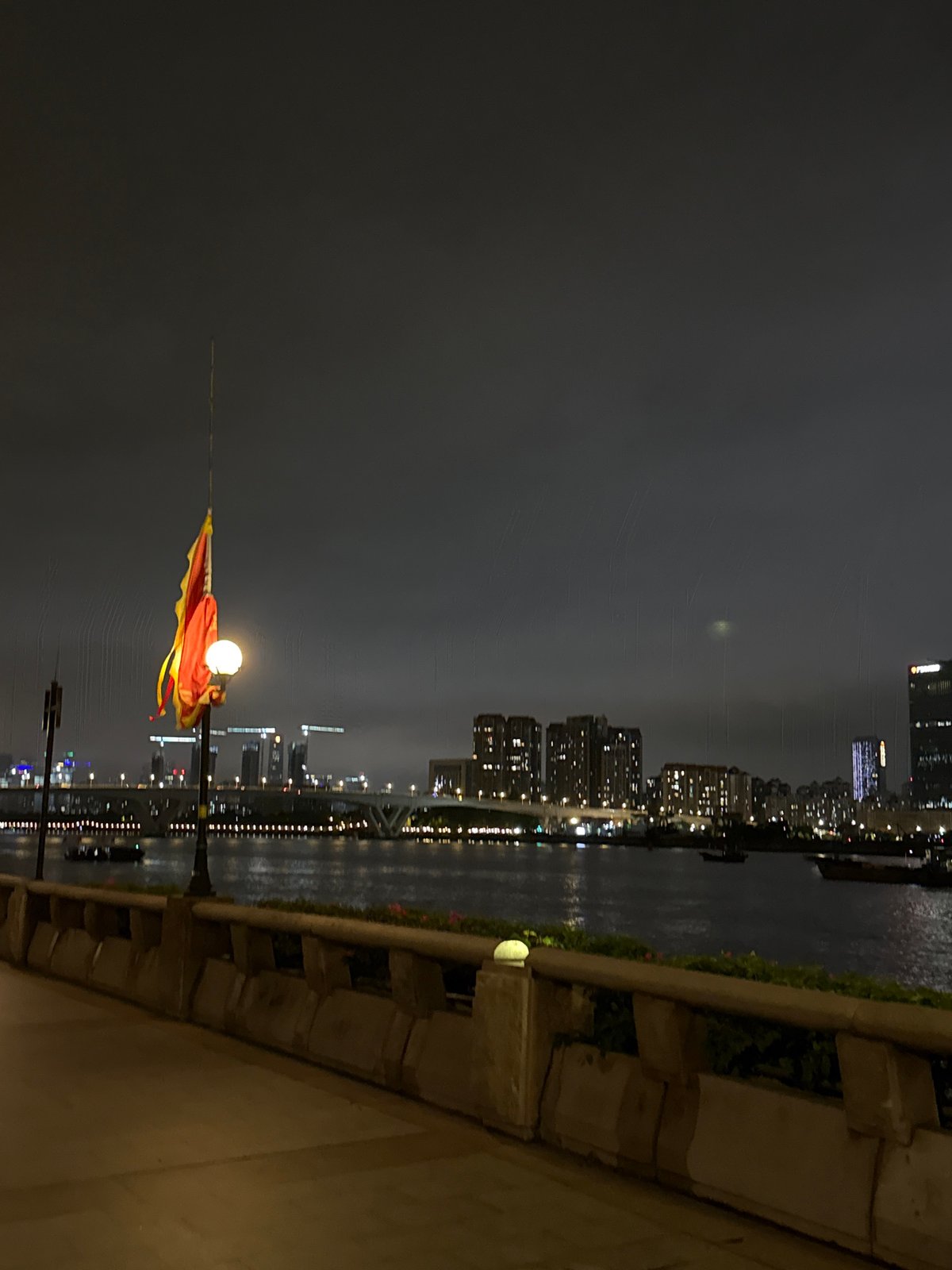 Haizhu District riverfront and streets after dark, Guangzhou