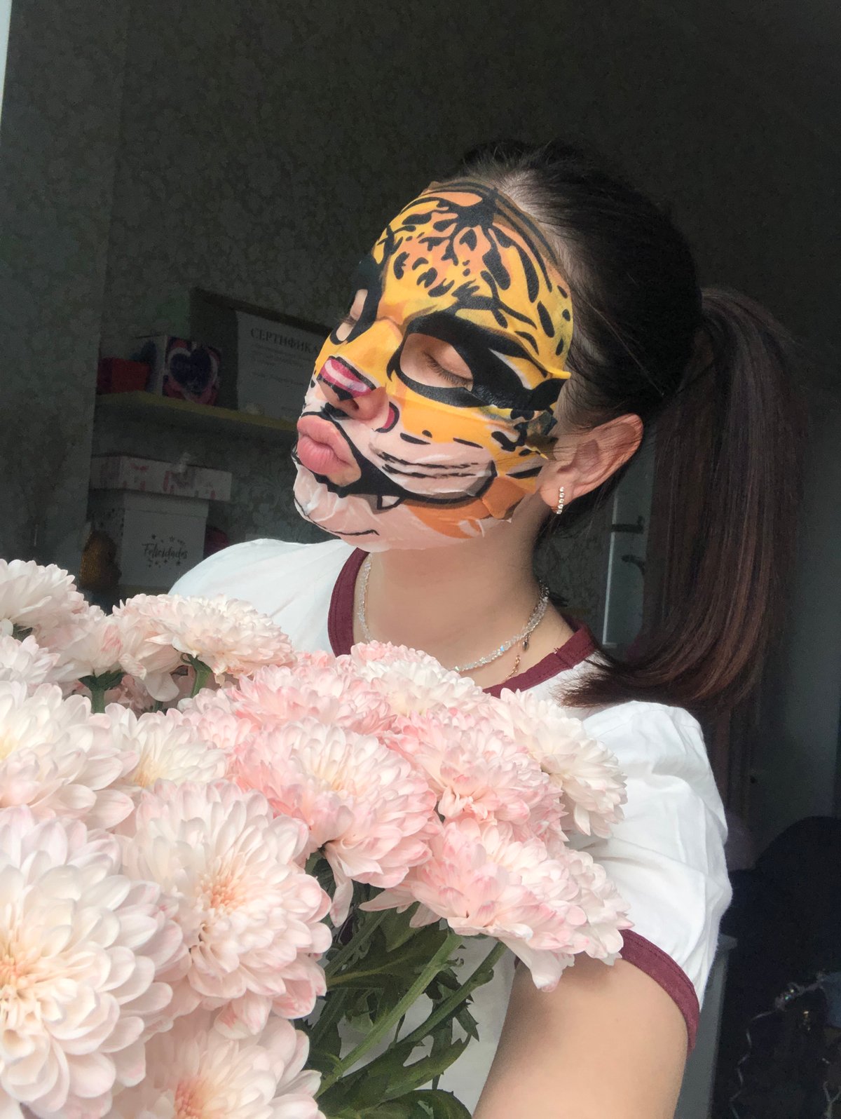 Face mask and flowers: a low-key self-care session at home