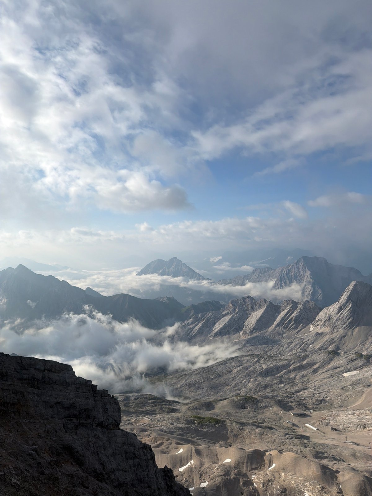 High-altitude views from the Zugspitze, July morning