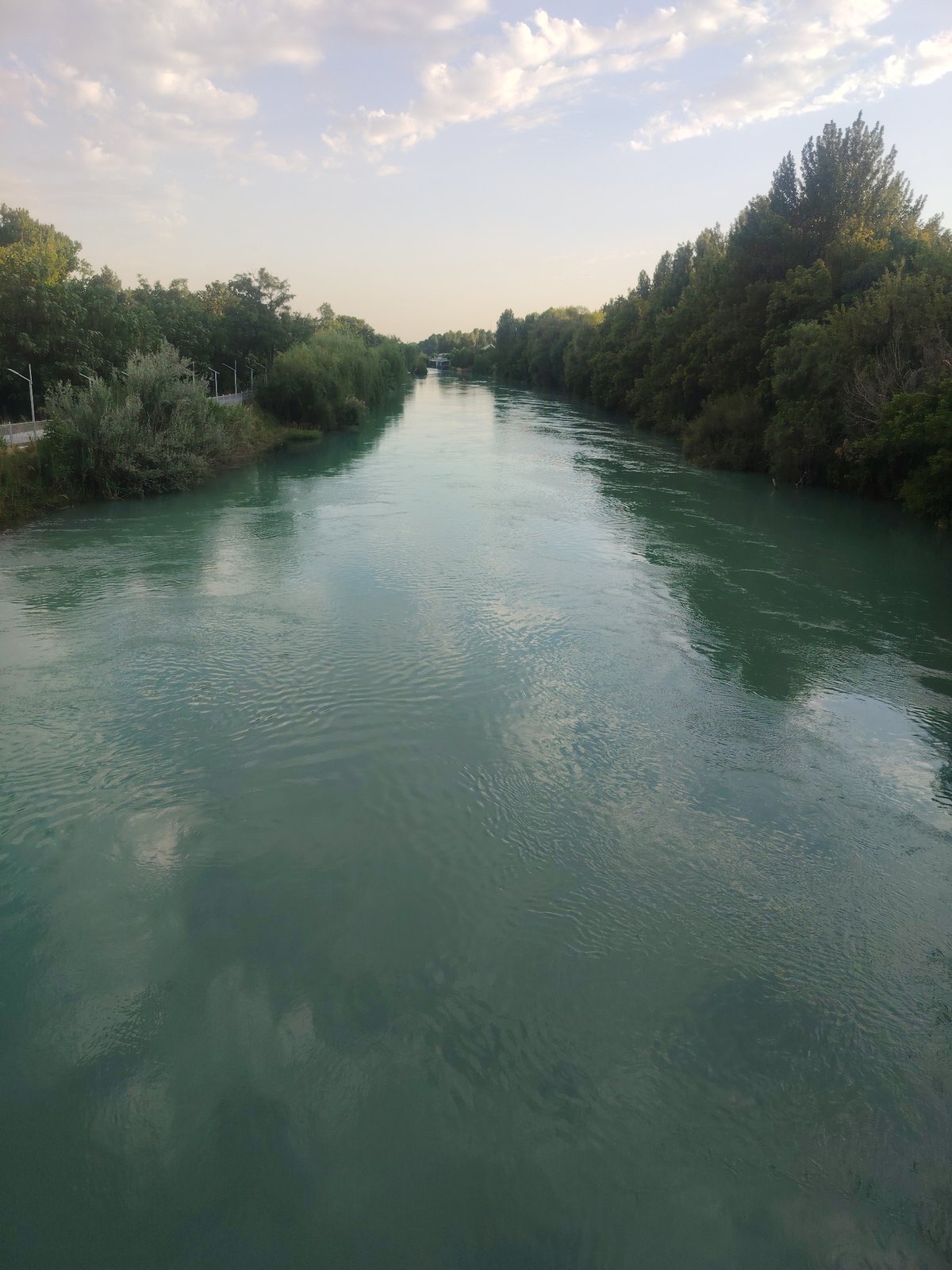 River, bridge, mosque, and Mega Center in a Central Asian city