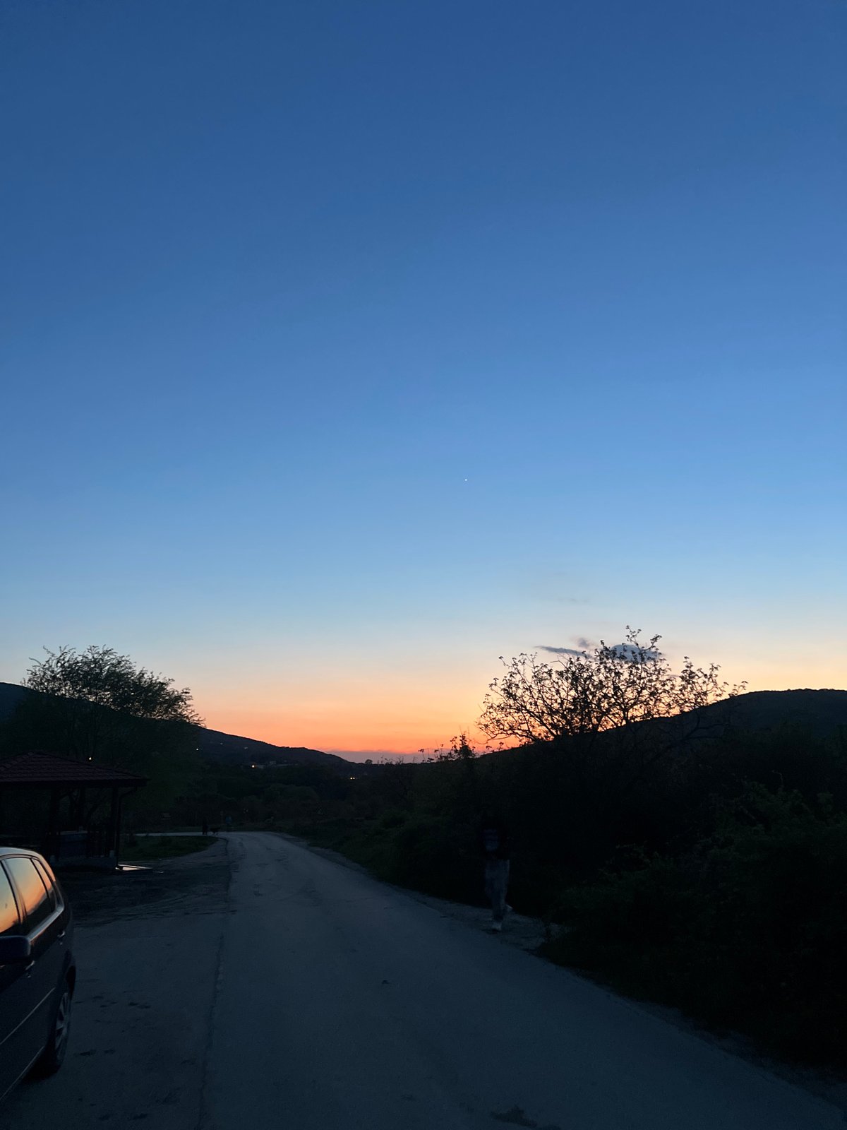 Twilight landscape captured in Galabovo, Bulgaria shows colorful evening sky