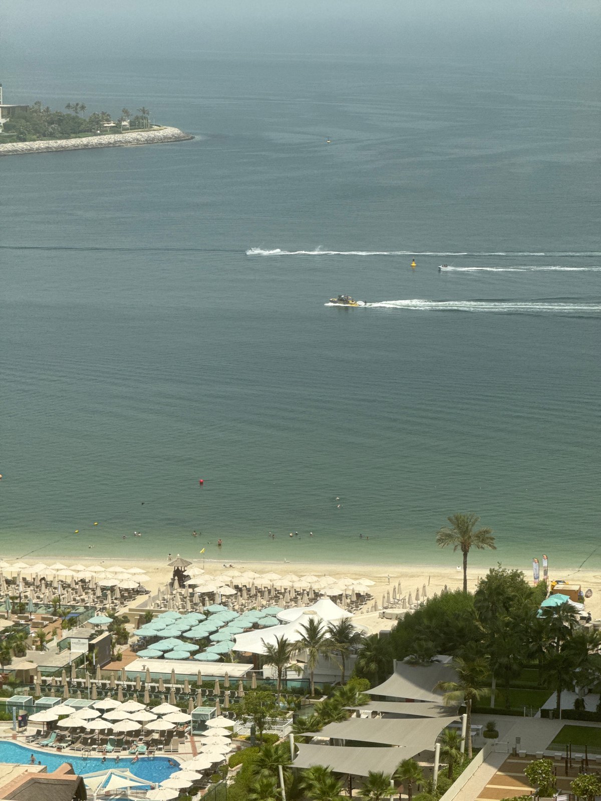 Aerial views over a Dubai beachfront resort on the Gulf