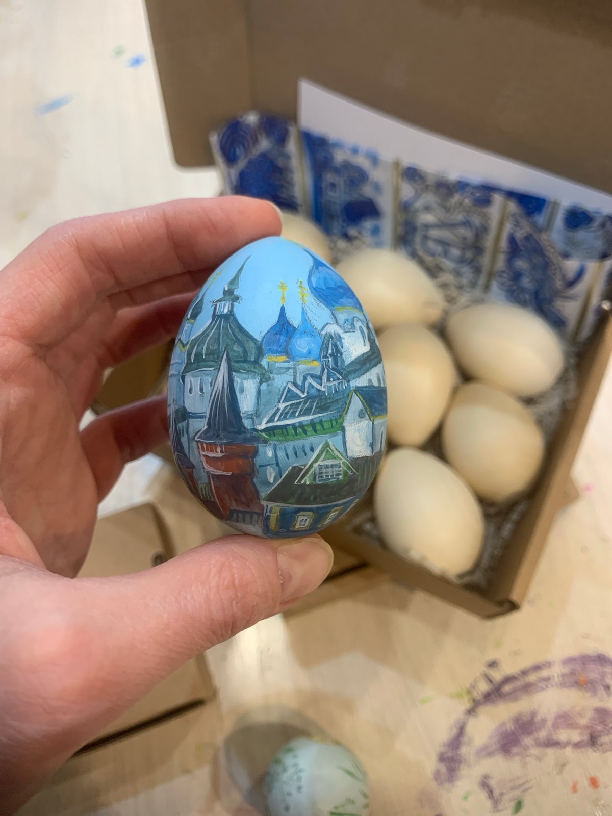 Decorated eggs displayed in Izhevsk, Russia spring celebration