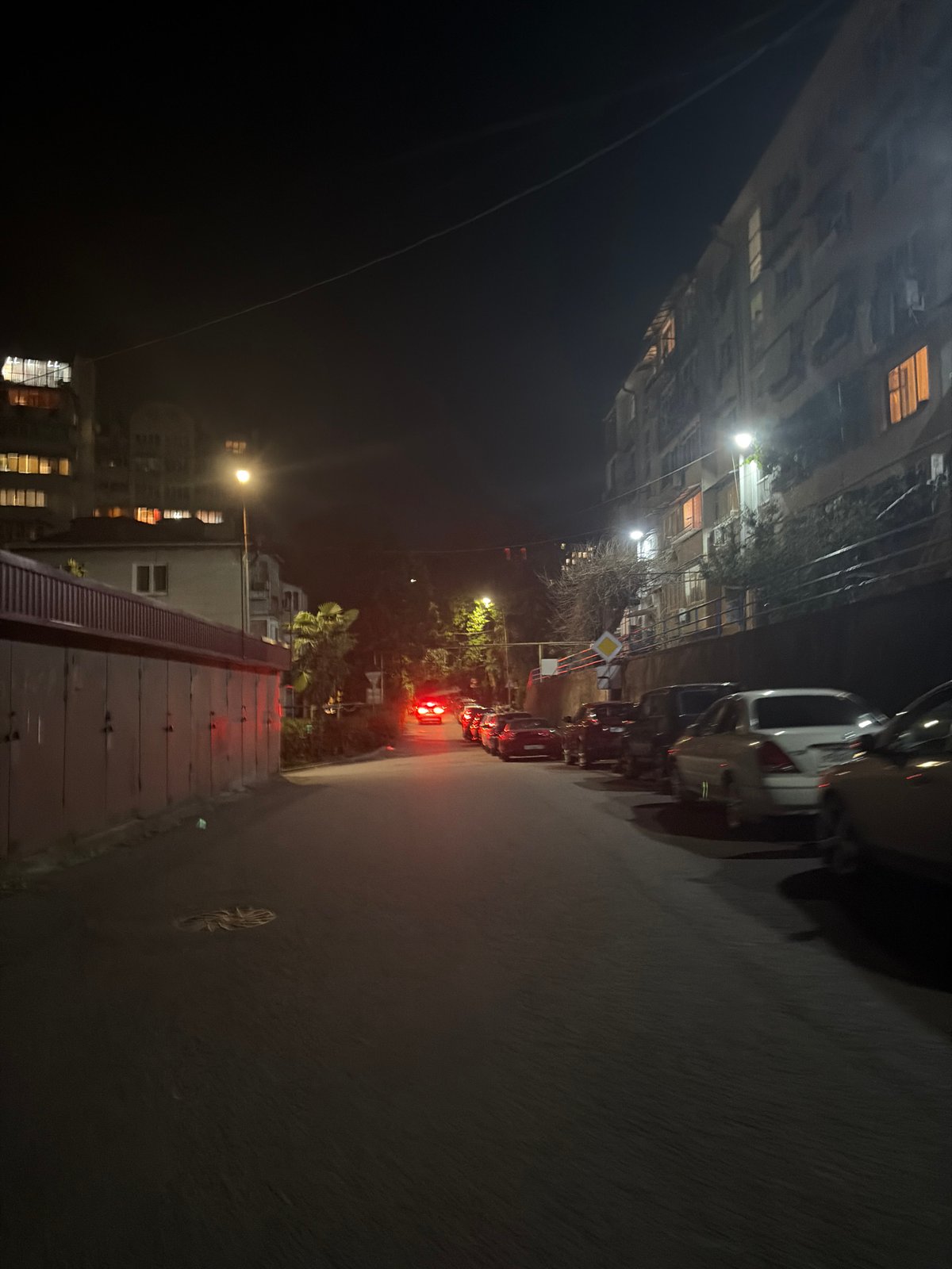 Nighttime street scenes documented across Sochi, Russia locations