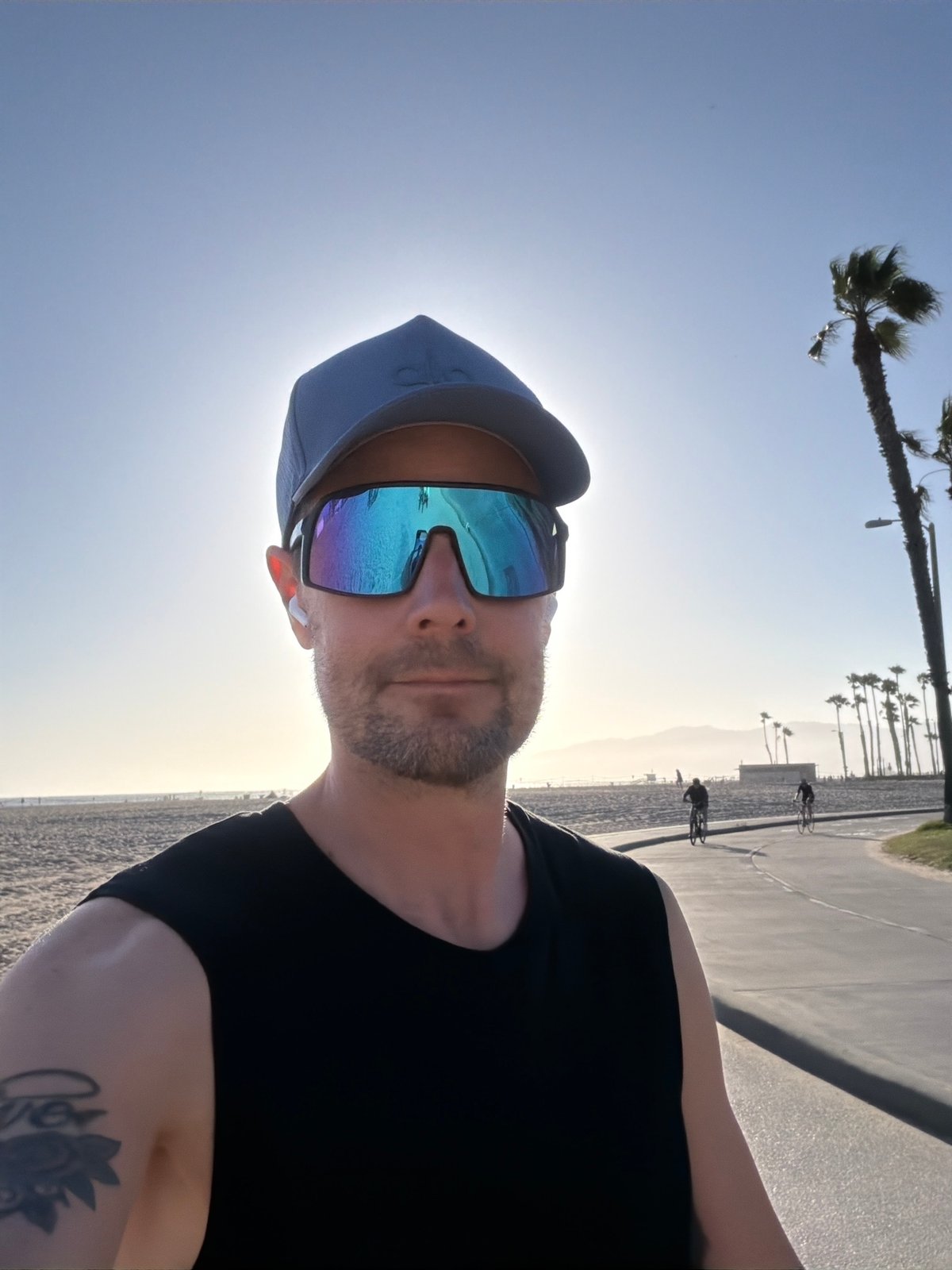 Sunset scene at the Santa Monica beach welcome sign