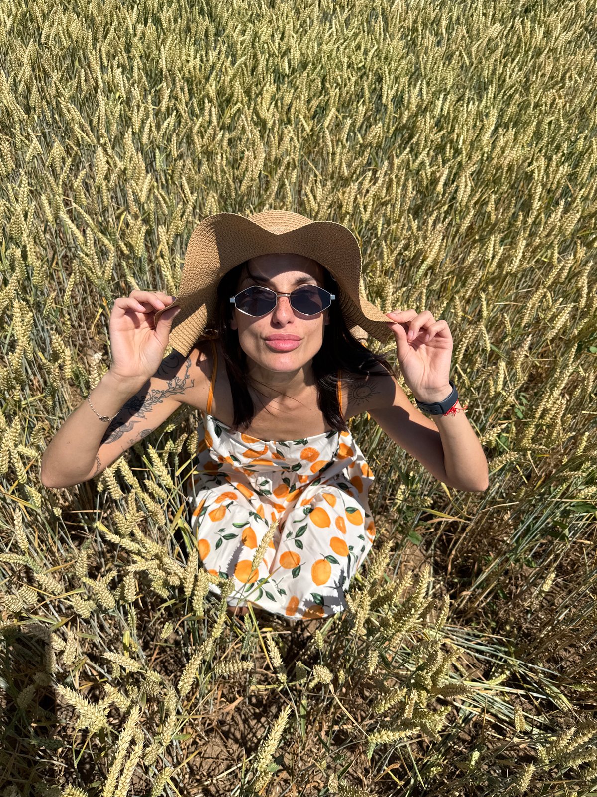 Photo session in Bulgarian wheat fields on sunny morning