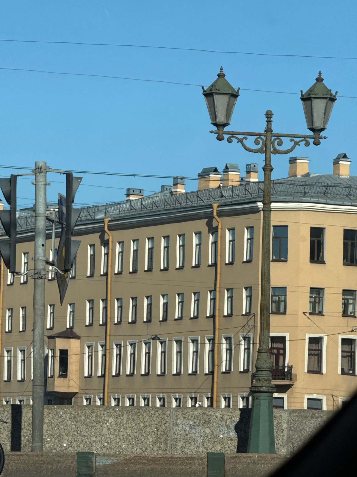 Rolling through Saint Petersburg past trams and classical facades