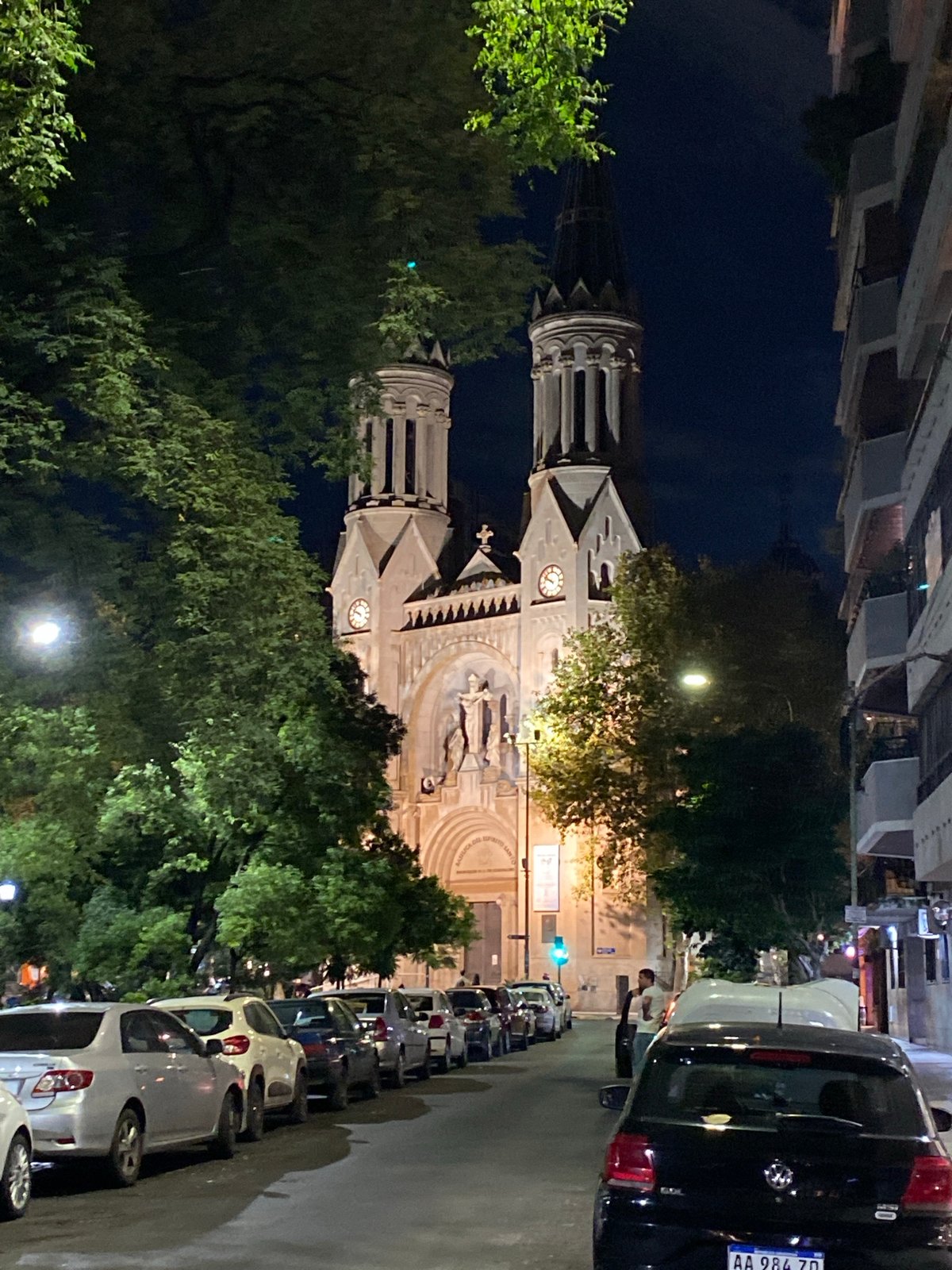 Buenos Aires nighttime scenes: cathedral and restaurant captured