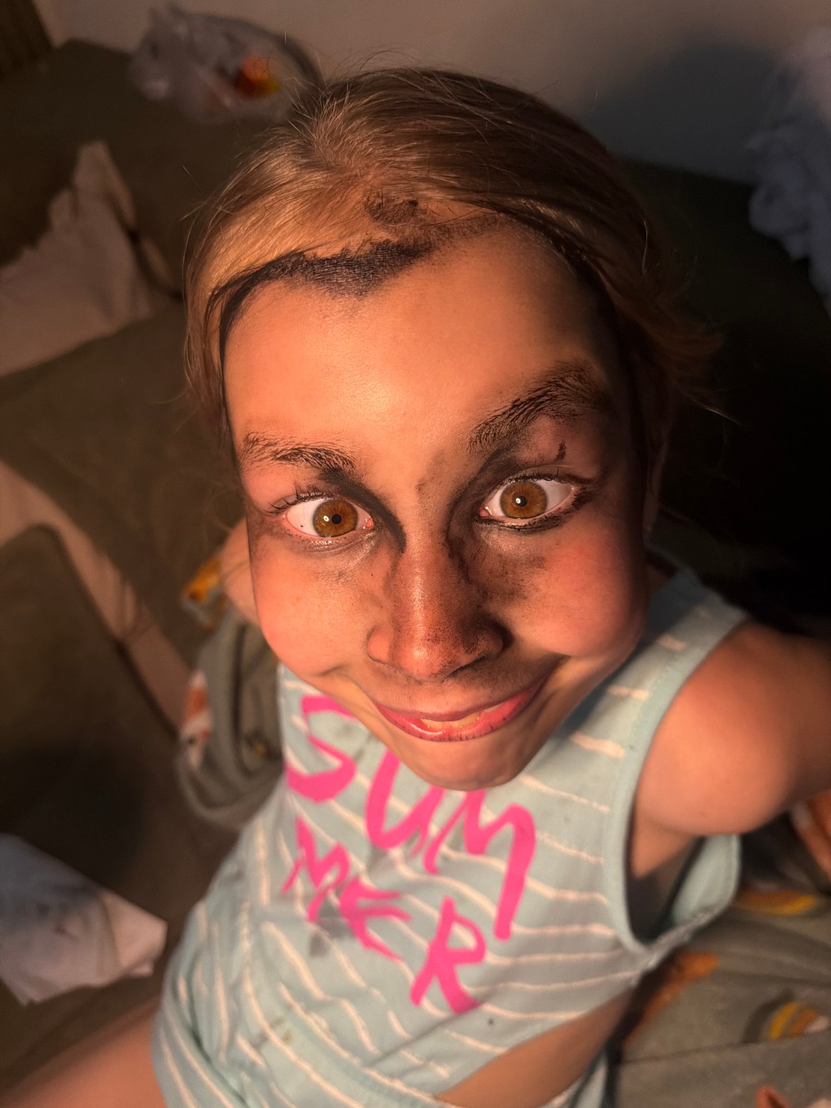 Smudged face paint and cleanup in Dubovaya, Russia