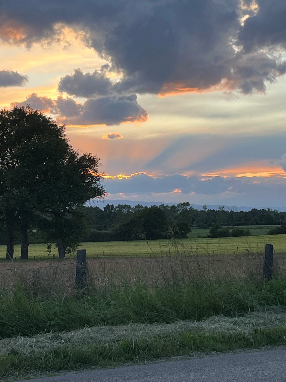 Rural landscape photographed at twilight near Chambœuf, France