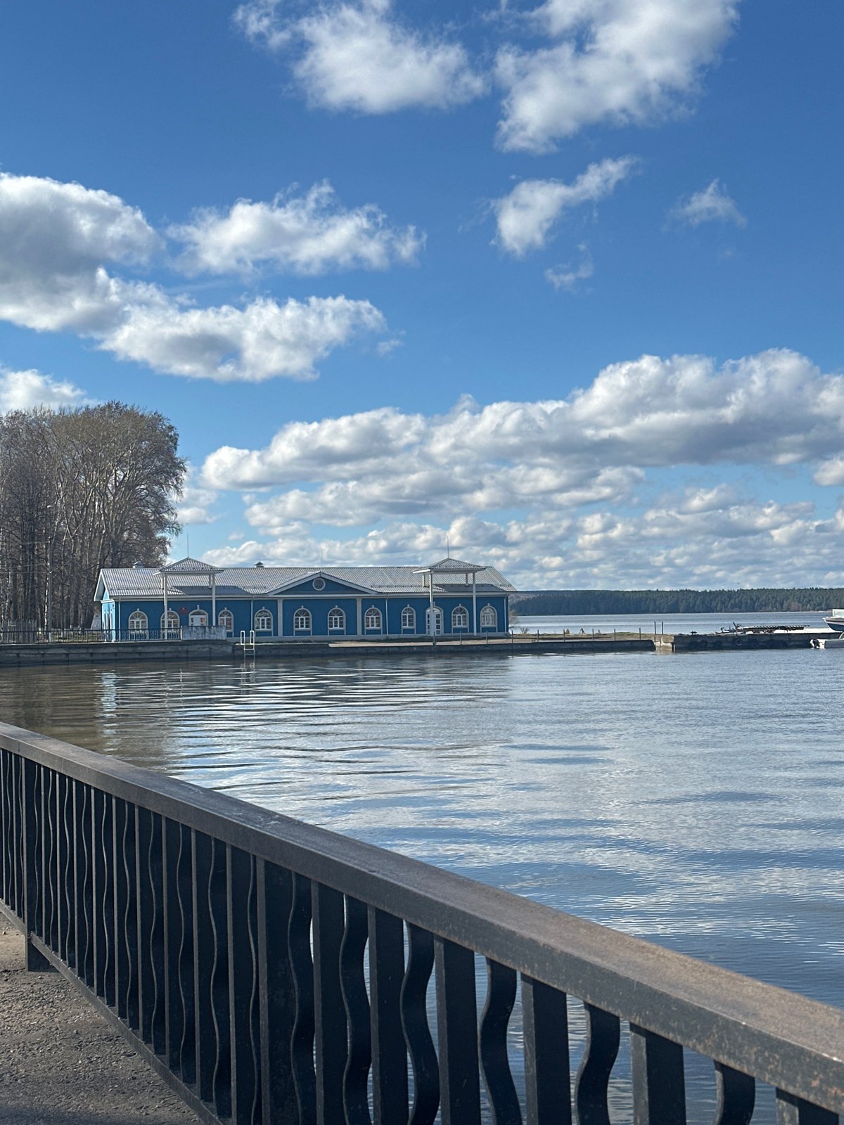 Naval monument and waterfront buildings photographed in Votkinsk, Russia