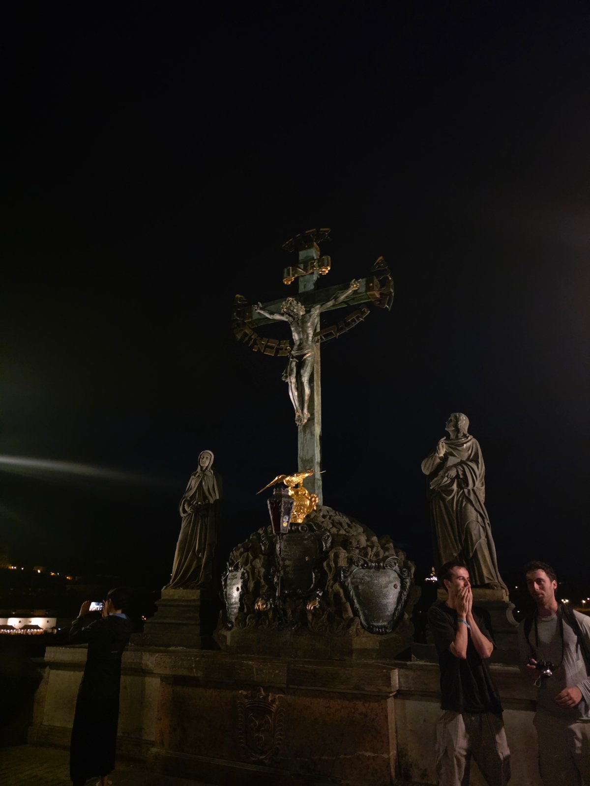 Night on Charles Bridge, Prague's historic river crossing
