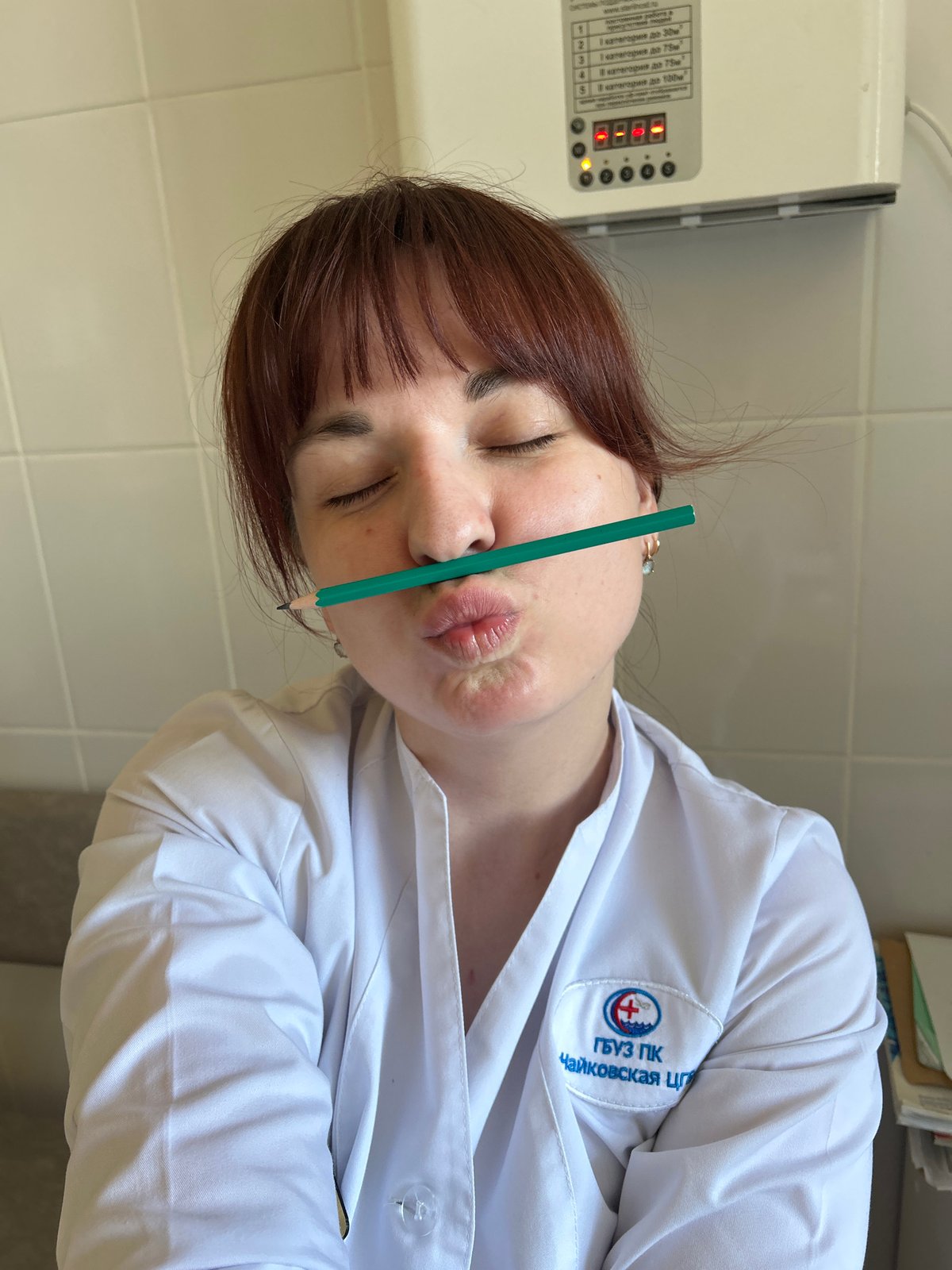 Medical worker photographed during early morning shift in Фоки, Russia