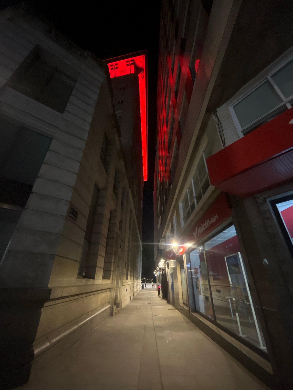 Nighttime architectural documentation on Rúa Compostela, A Coruña