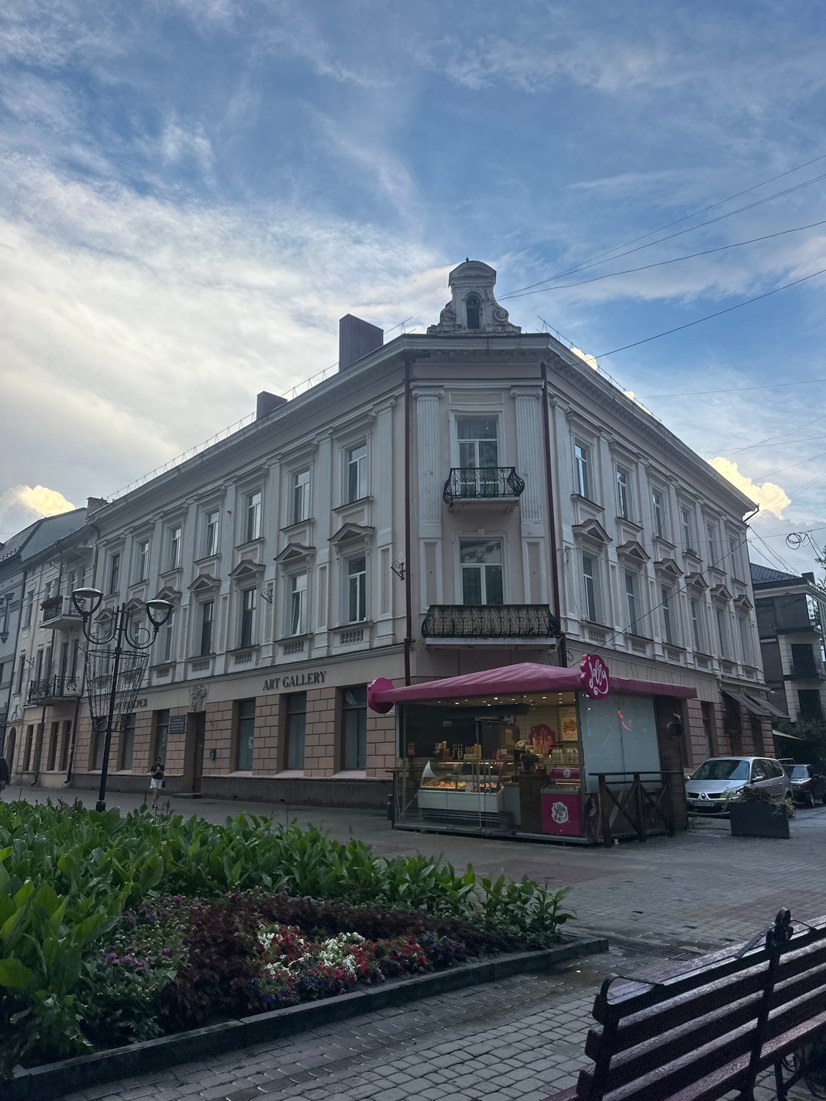 Ternopil's historic city center on a rainy summer afternoon