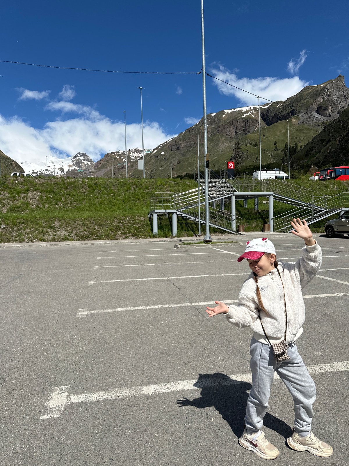 Mountain parking lot photo session in Terskol, Russia