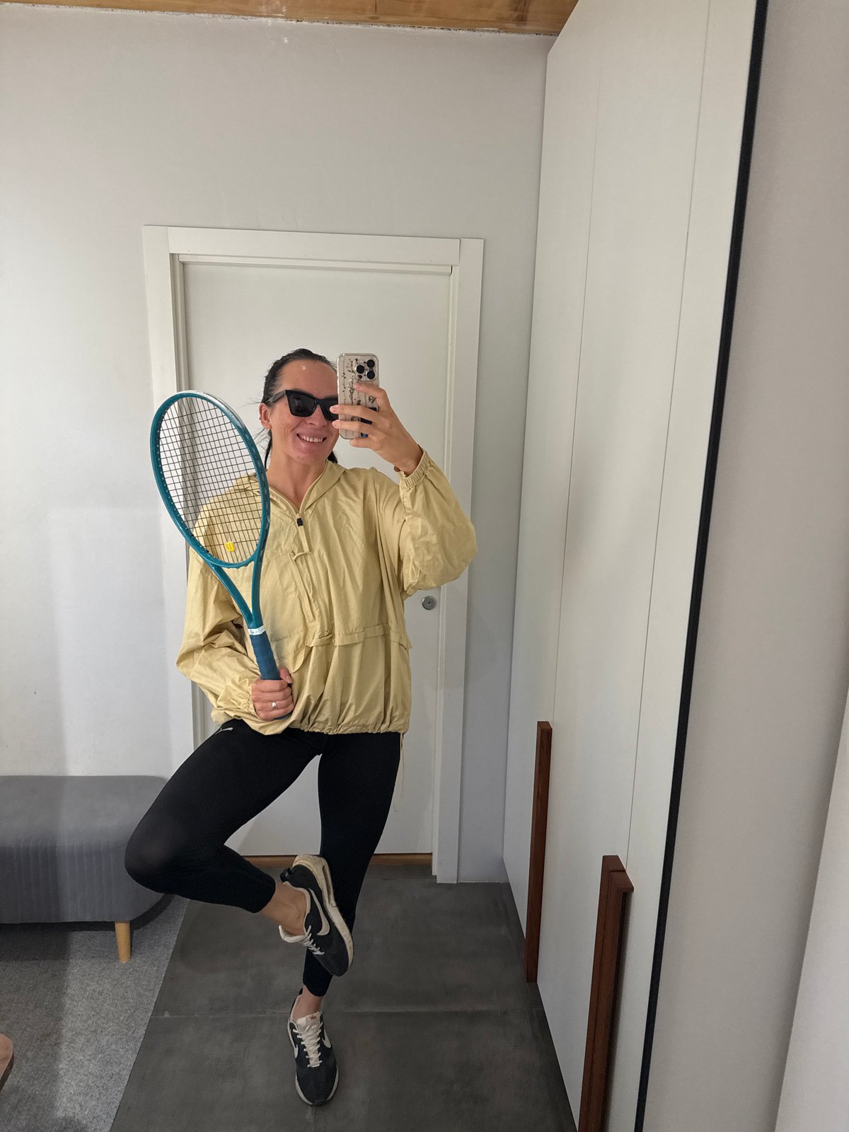 Casual tennis day selfies and racket shots in Chaikovsky