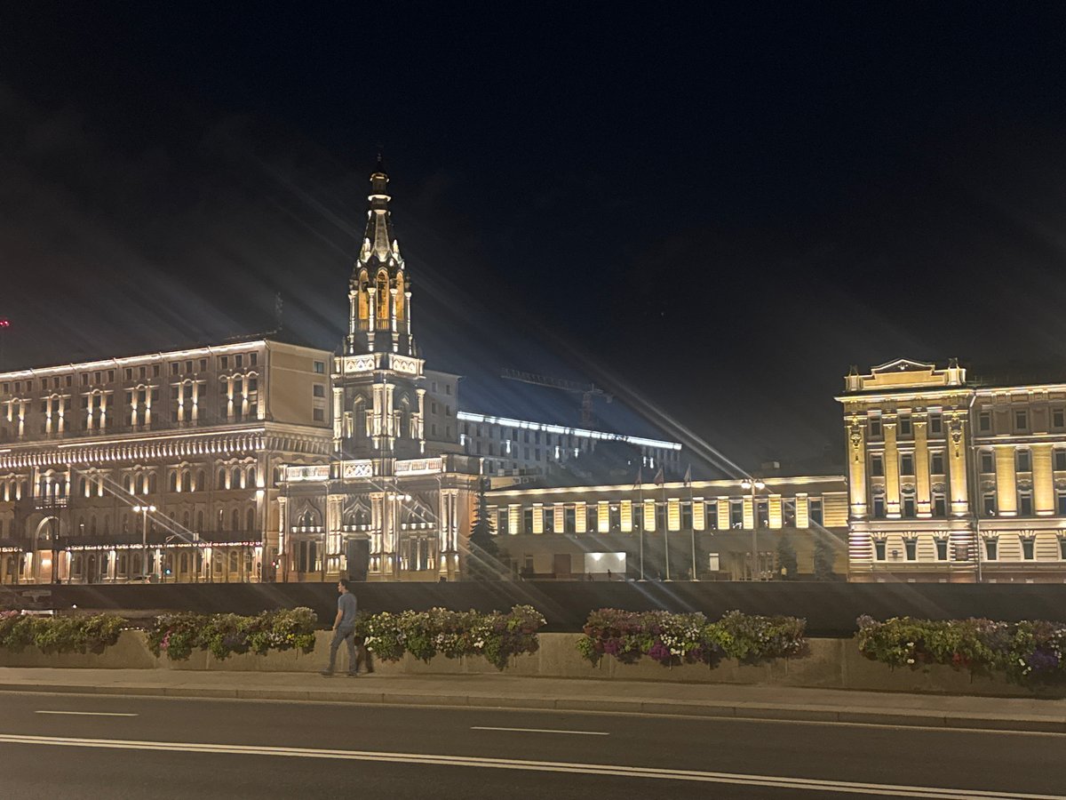 Moscow's landmark triangle glowing after dark