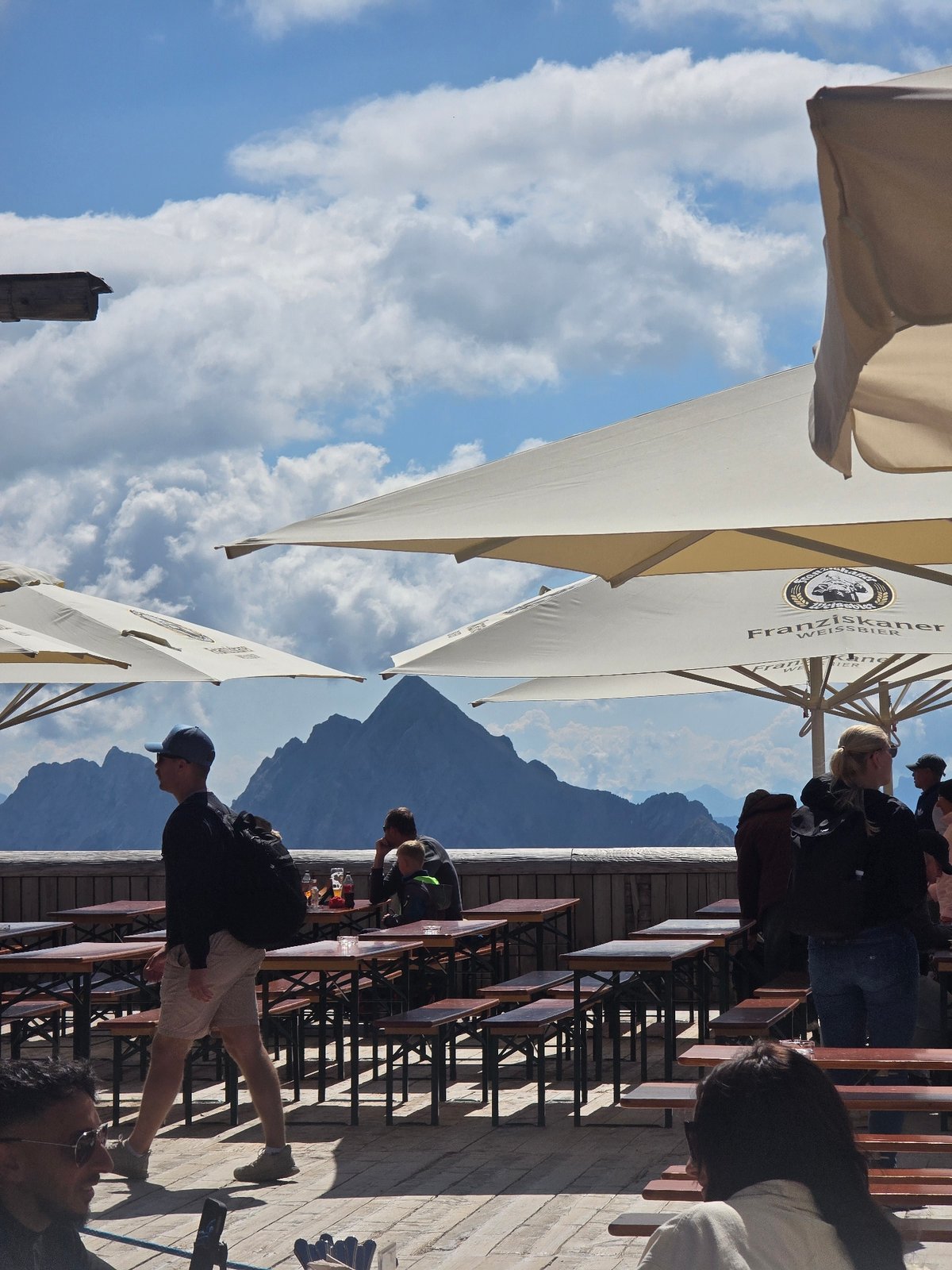 Summer morning at the Zugspitze summit terrace and overlooks