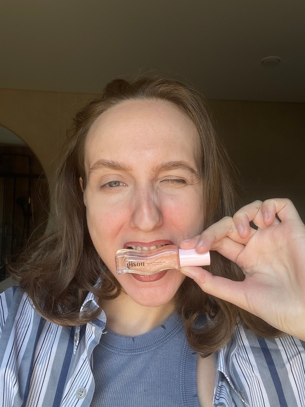 Woman documents morning beauty routine in Russian village