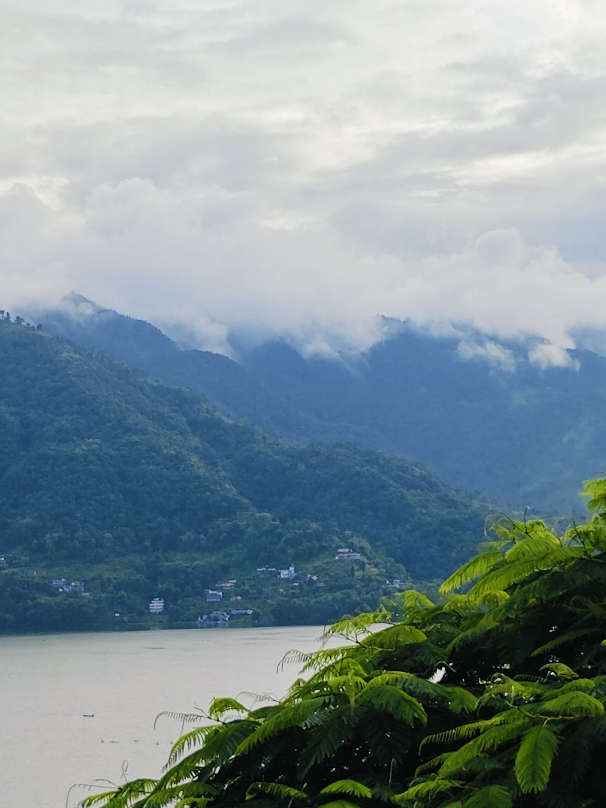 Misty morning views over Phewa Lake, Pokhara