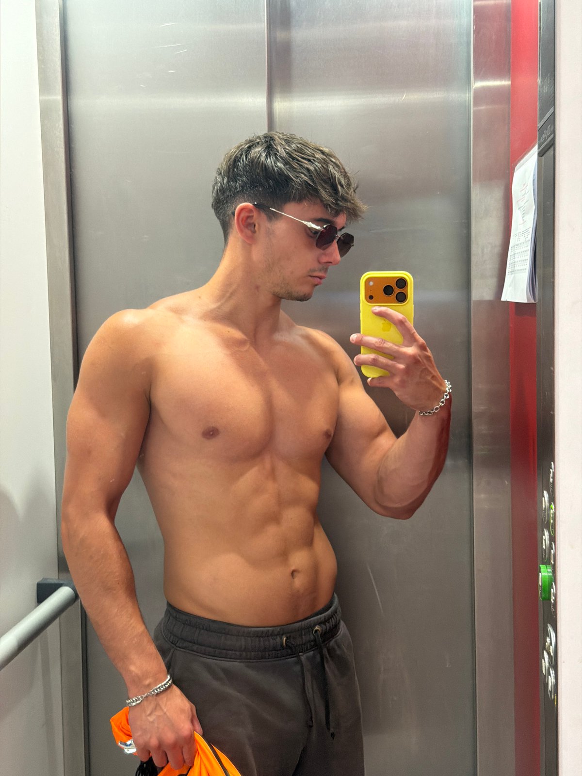 Mirror selfie in Sofia, casual flex with sweatpants and chain