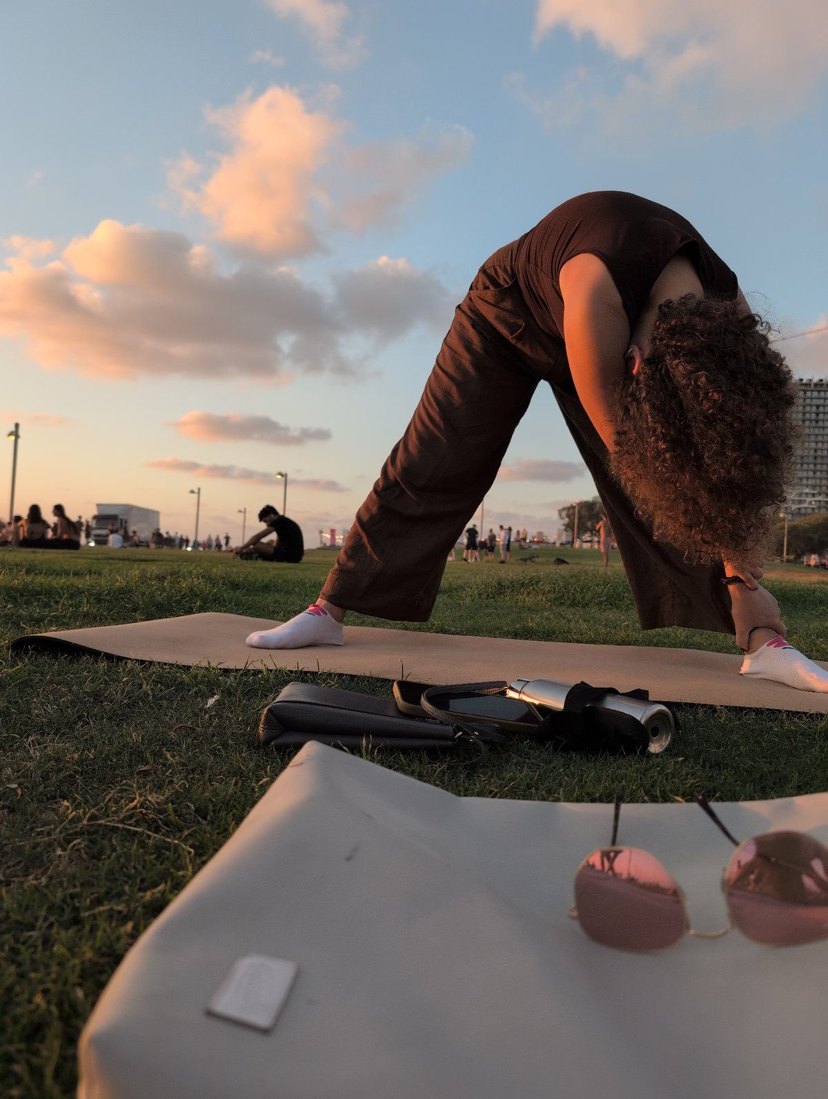 Sunset yoga on the Tel Aviv waterfront