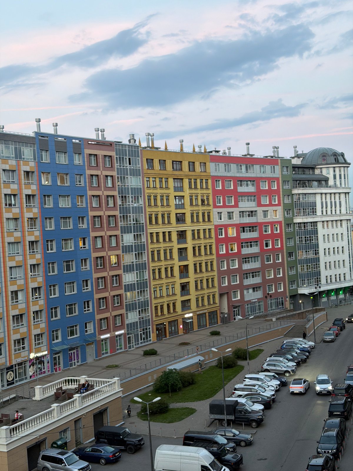 Evening street scene captured in Saint Petersburg residential district
