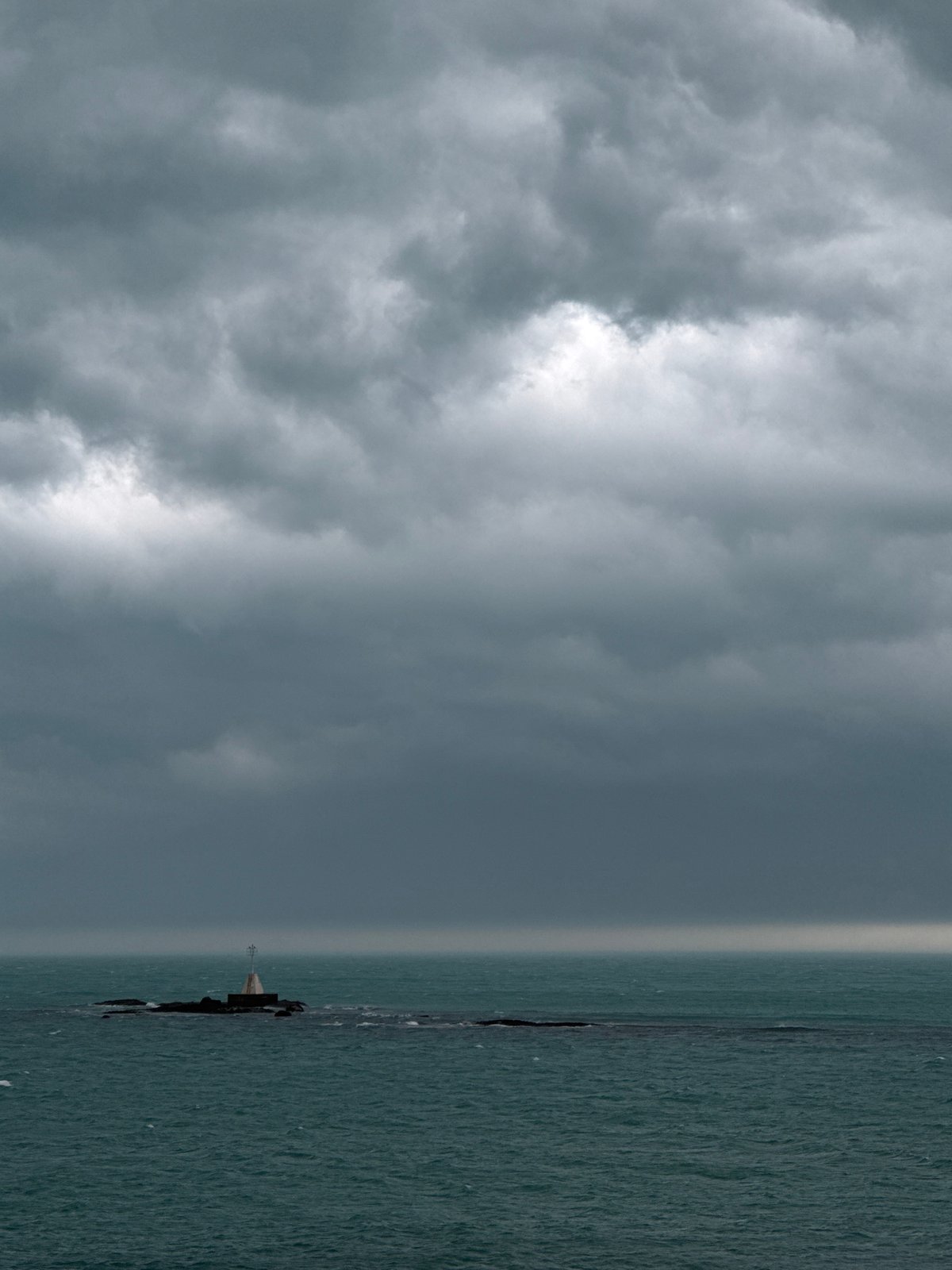 Storm clouds gather over historic coastal Tsarevo, Bulgaria