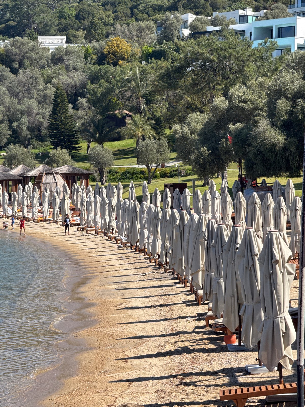 Morning beach resort scene documented in Bodrum, Turkey