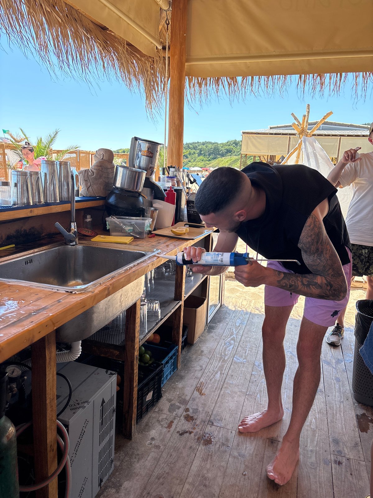 Summer morning along Bulgaria's Black Sea beach bar strip