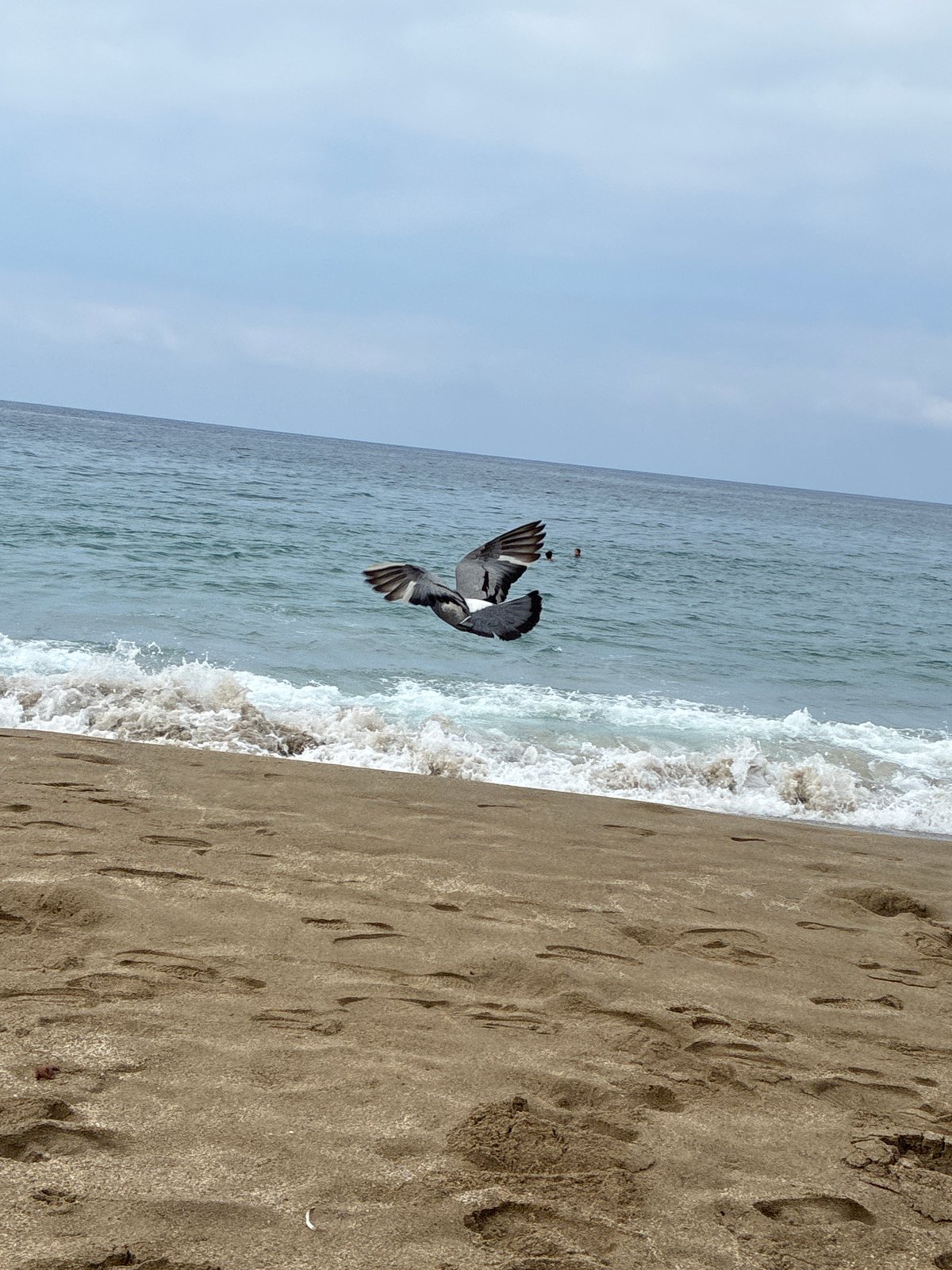 Alanya beach on a cloudy summer morning, waves and crowds