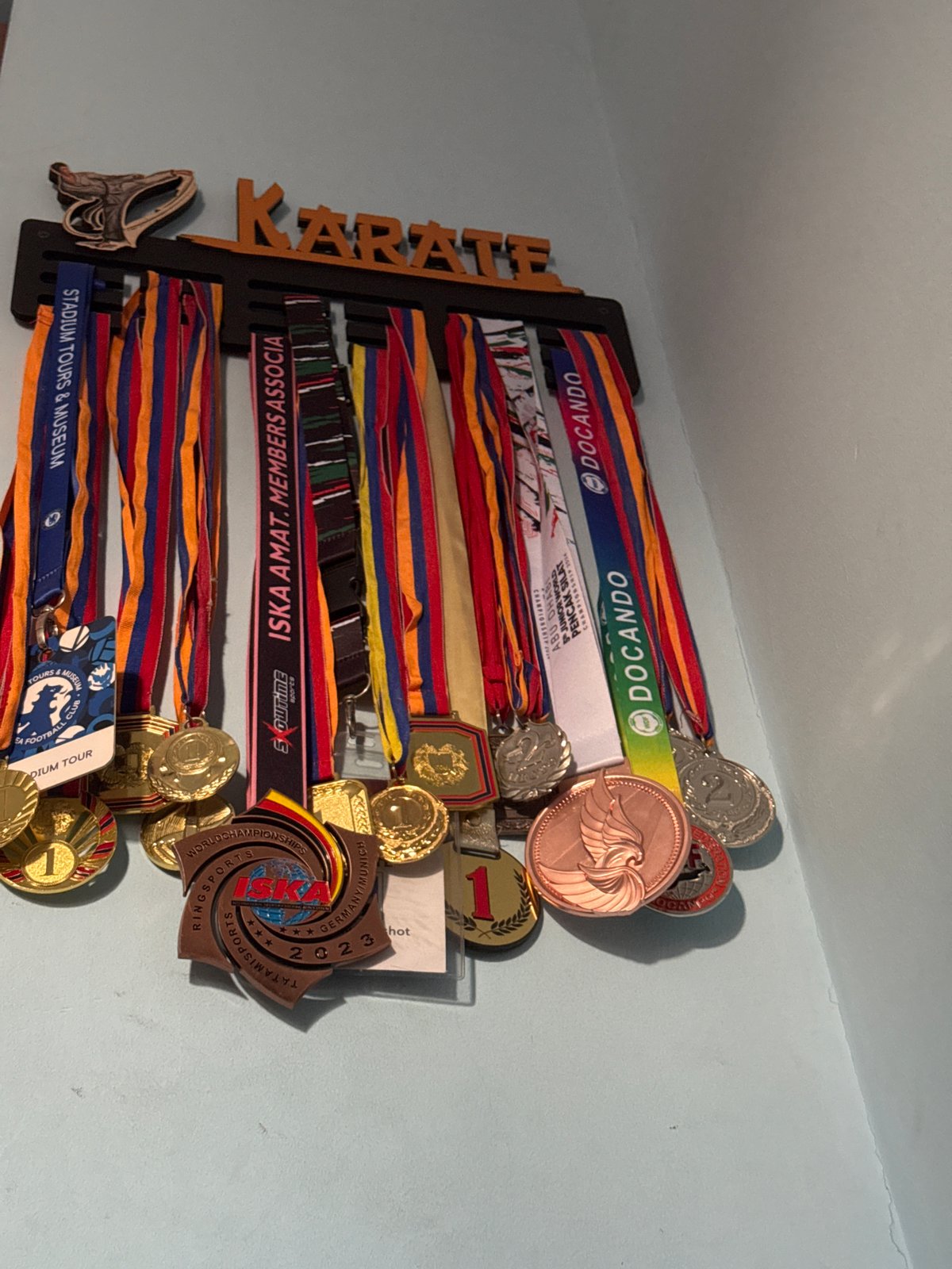 Karate medal display rack spotted in Yerevan home