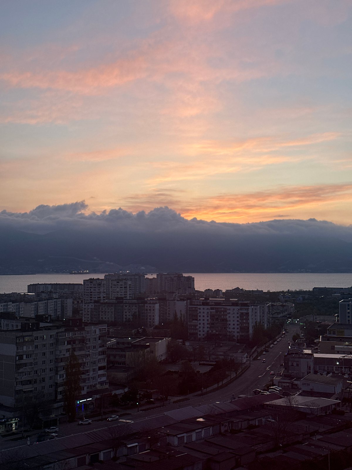 Twilight panorama captured in coastal Novorossiysk, Russia