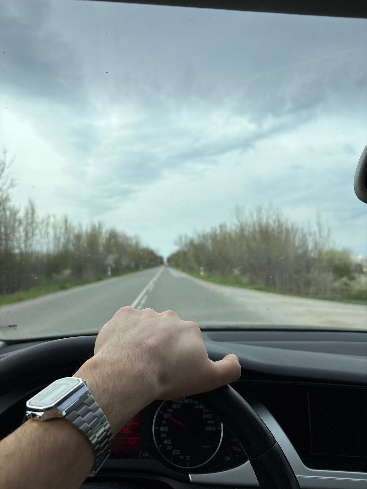 Driver's perspective captured on rural Bulgarian road