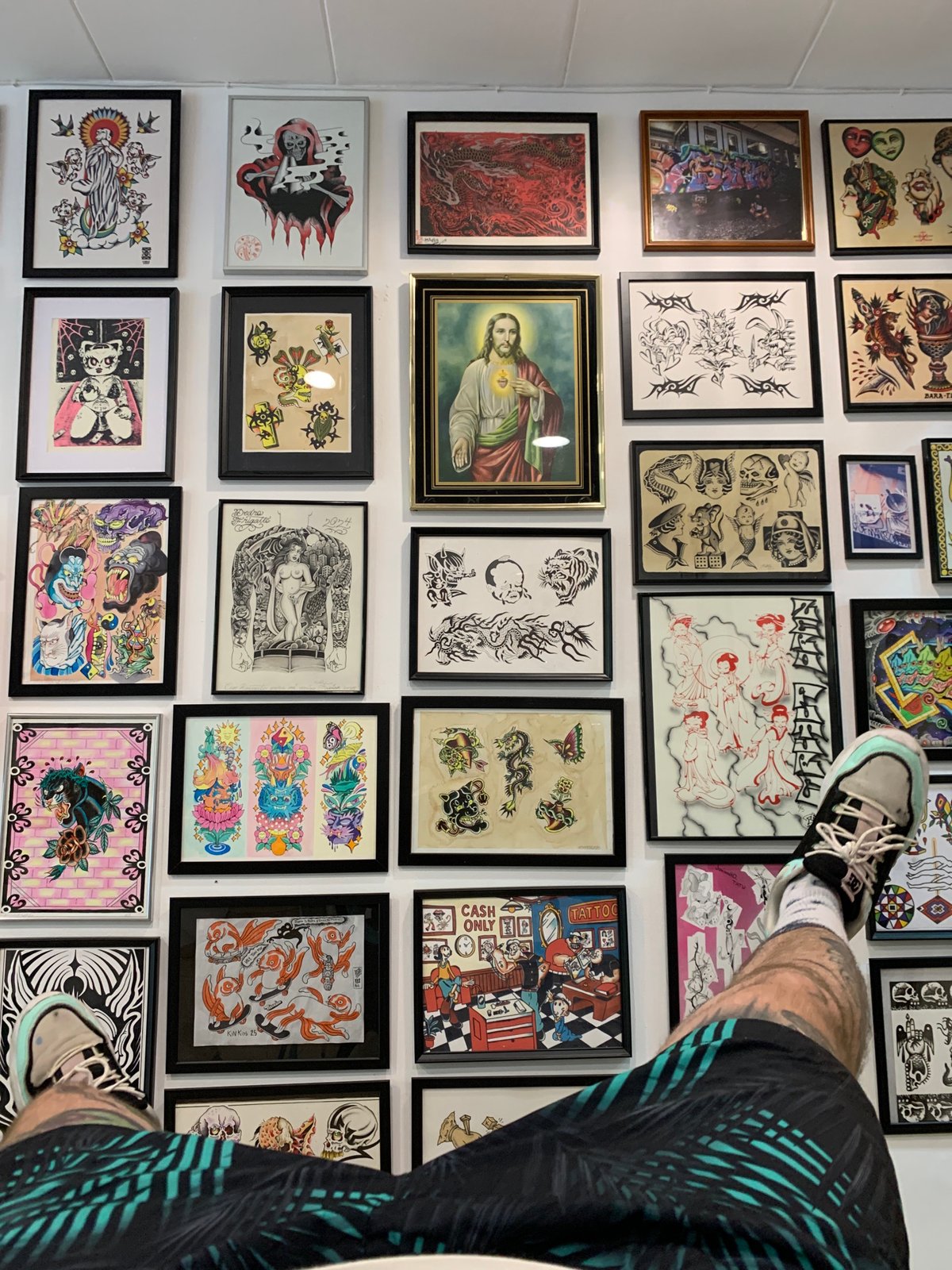 Art collection with tattoo flash, skull artwork documented Barcelona