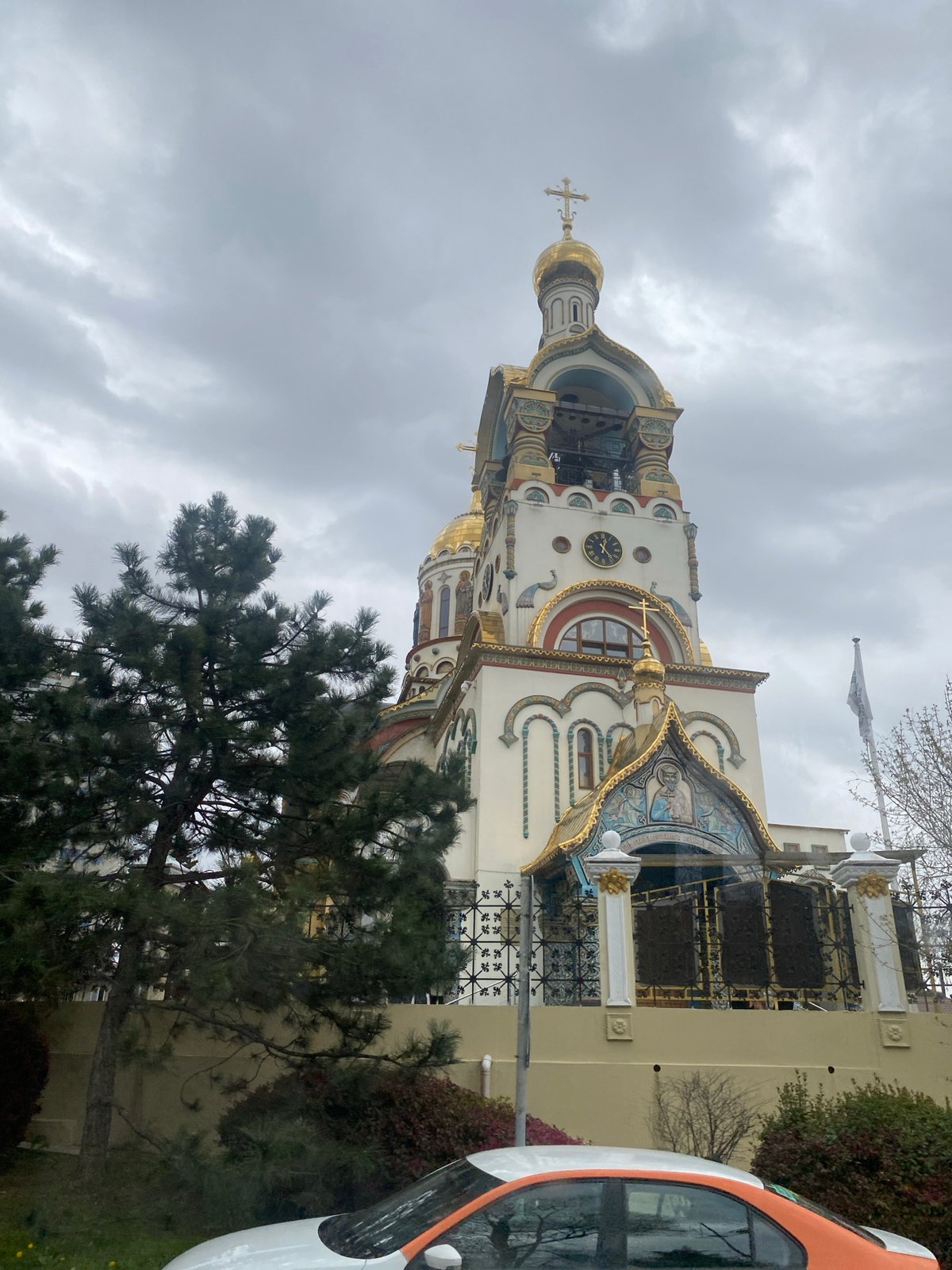 Orthodox church with golden domes observed in Sochi