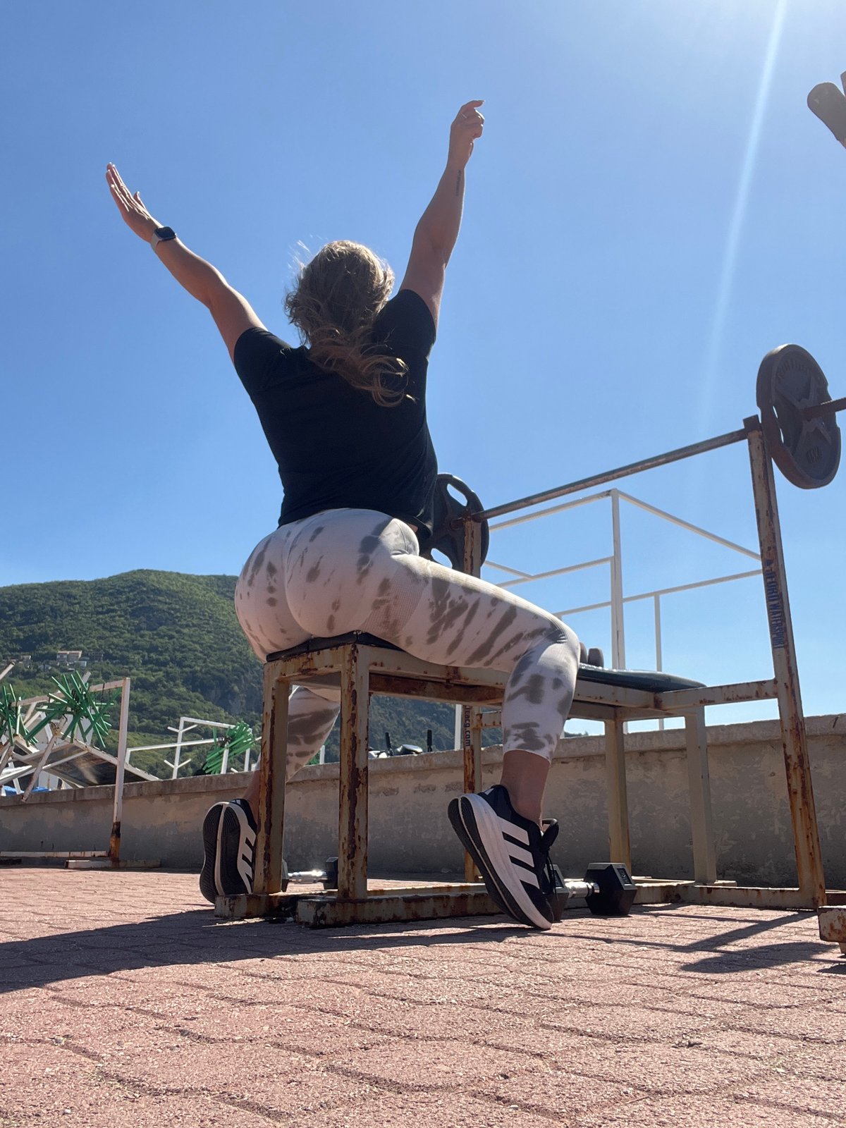 Morning outdoor workout session captured in Prijevor, Montenegro