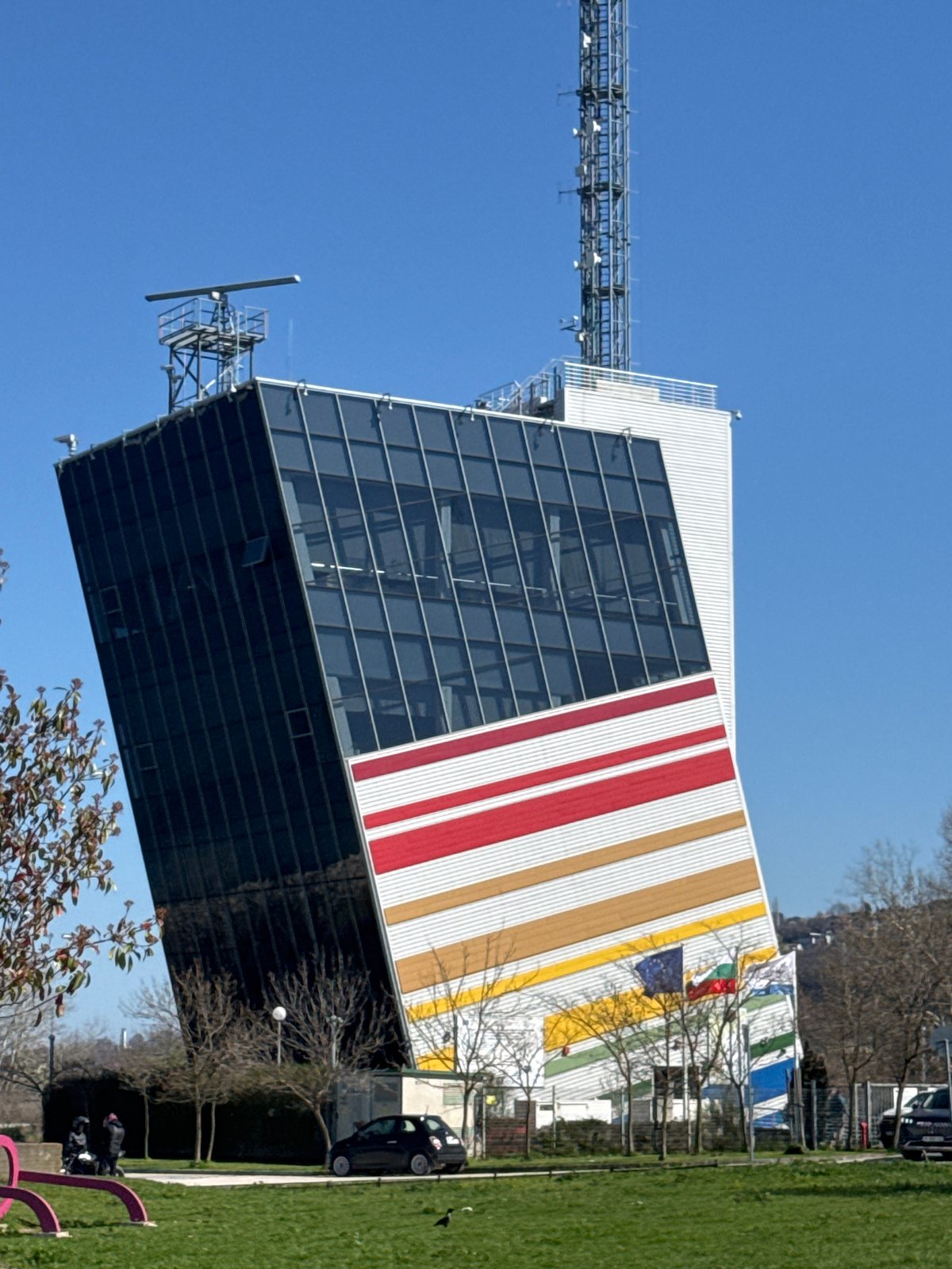 Varna TV Tower observed with distinctive colored stripes