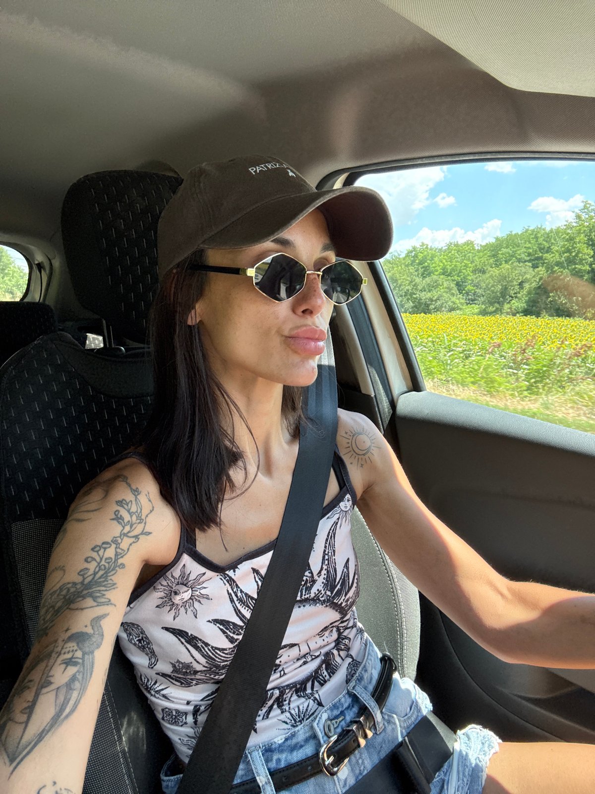 Summer drive past sunflower fields in rural Bulgaria